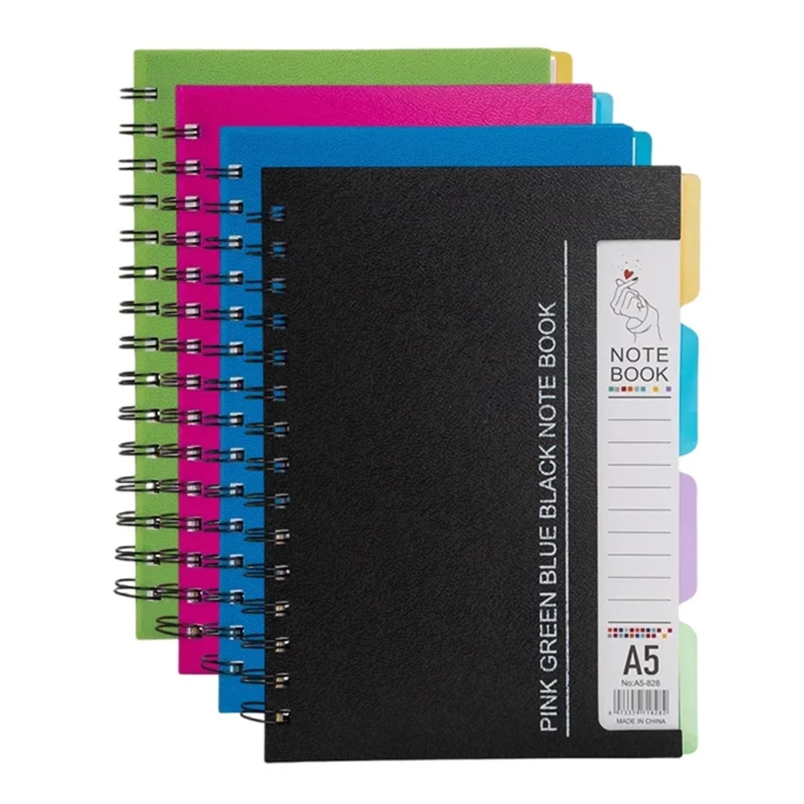 cuaderno espiral de líneas anchas Cuaderno de notas rayado con espiral, 96 hojas con 4 separadores, tamaño A4/A5(Blue-A4)
