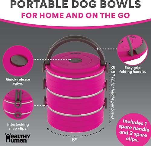Miniatura 5 de Healthy Human Cuencos Bento de viaje para mascotas, a prueba de fugas, acero inoxidable de grado humano y sin BPA, paquete de 3 recipientes para