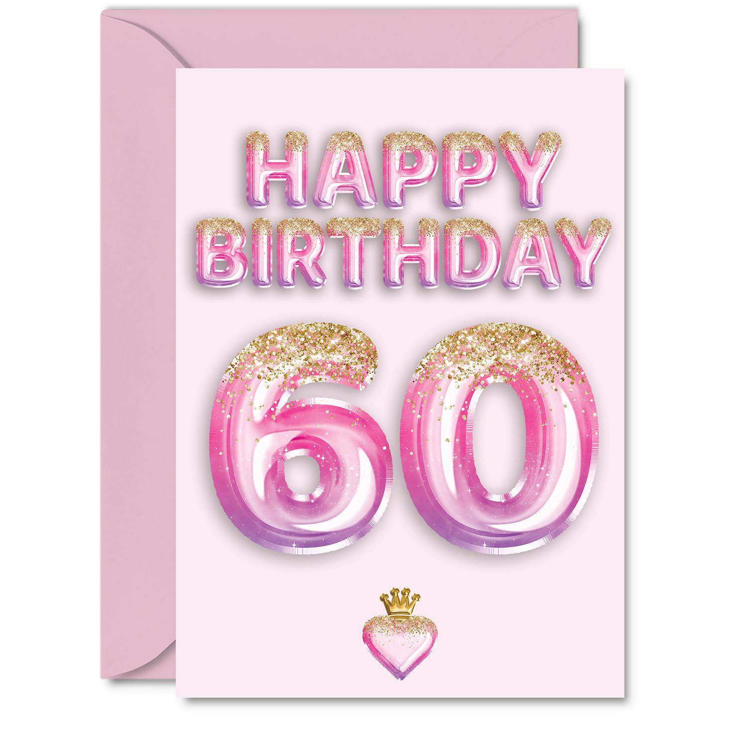60th Birthday Cards for Women and Men, Pink & Purple Glitter Balloons