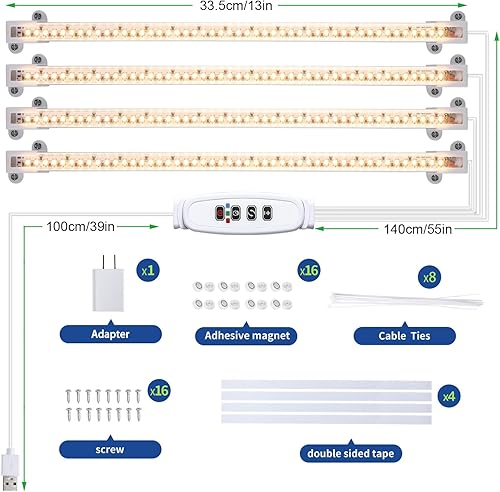 Miniatura 7 de RWNTAO Lámpara LED de cultivo de plantas, tiras de luz de crecimiento de espectro completo de 3000 K para plantas de interior con temporizador de