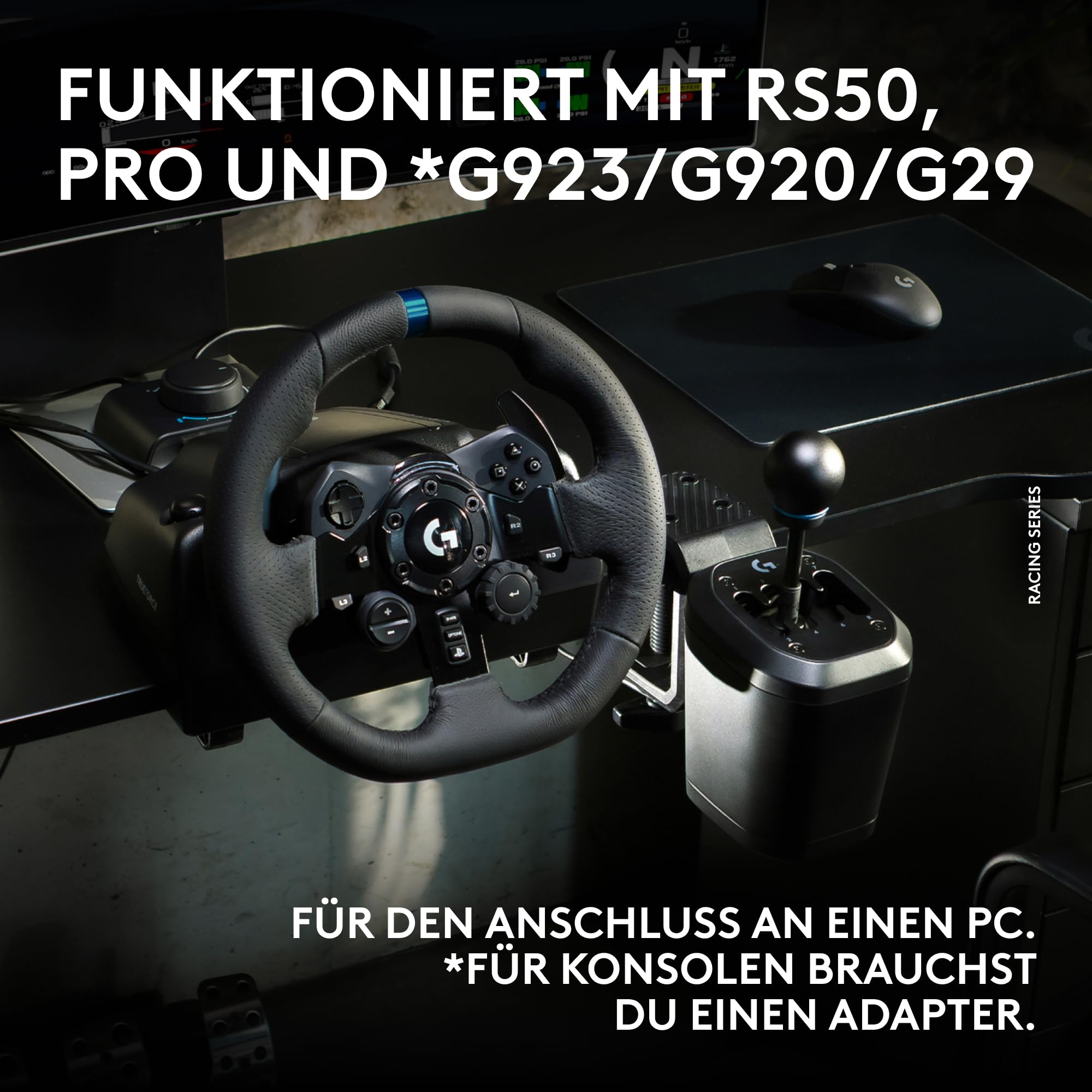 Logitech G RS50 System, 3-teiliges Sim-Racing-Lenkrad-Setup | RS-Nabe + RS-H-Schalthebel – Sim-Schalthebel, PRO, RS50 Wheel Base Kompatibel mit PS5, PS4, PC – Schwarz
