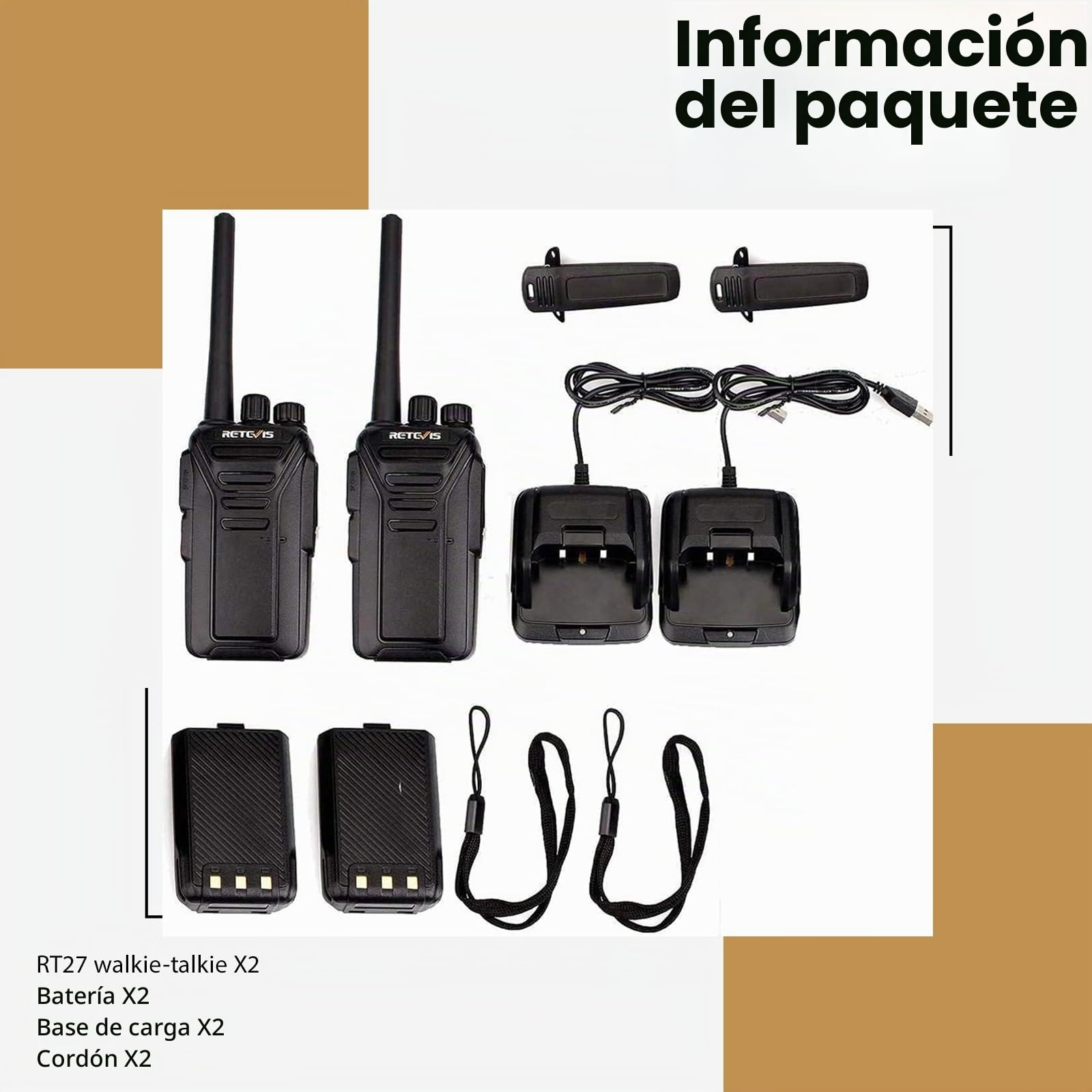 Retevis RT27 Walkie Talkie, Walkies Profesionales, PMR446 sin Licencia, VOX 16 Canals CTCSS/DCS, Walkie Talkie Recargable con Cargador USB, Walkie-Talkie Largo Alcance (Negro,1 Par)