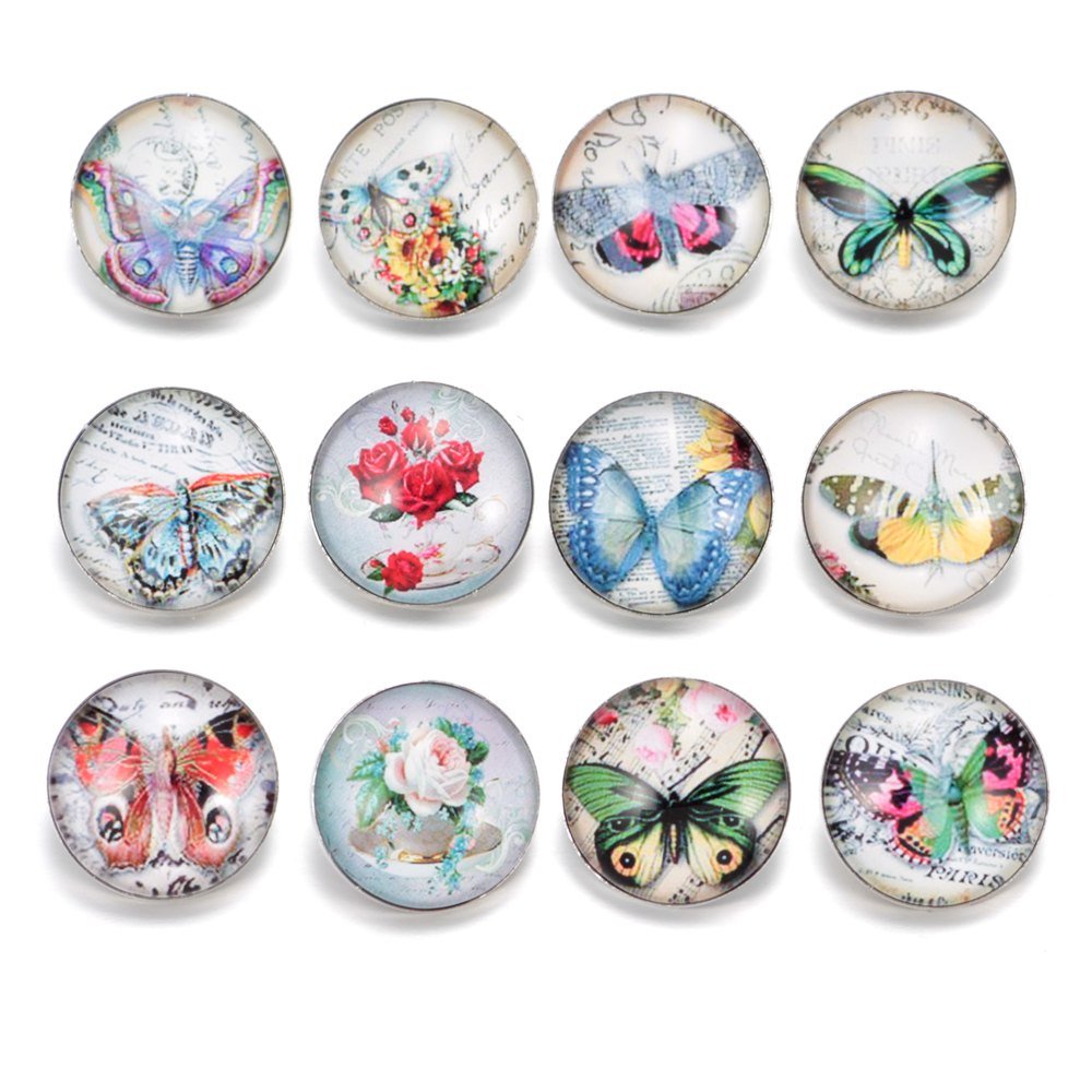 Ginooars Ginooars Pack of 12pcs Butterfly Theme 20mm Snap Button Charms for Ginger Bracelets Jewelry Supplies