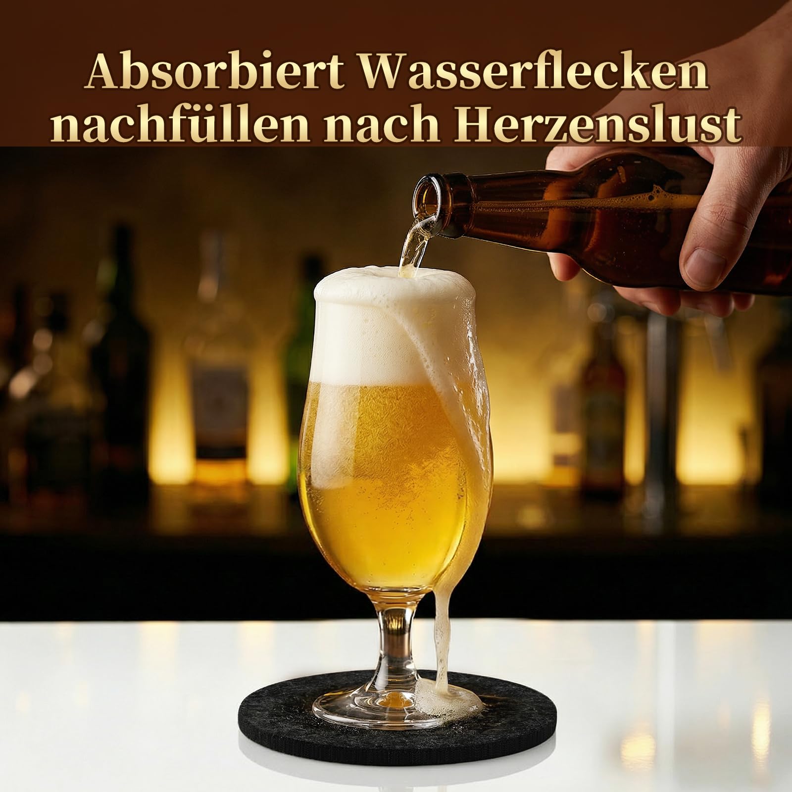 24er Set Untersetzer für Gläser, runde Filzuntersetzer für Heiß- und Kaltgetränke, 10cm Bierdeckel für Zuhause, Restaurant, Büro & Bar (Dunkelgrau)