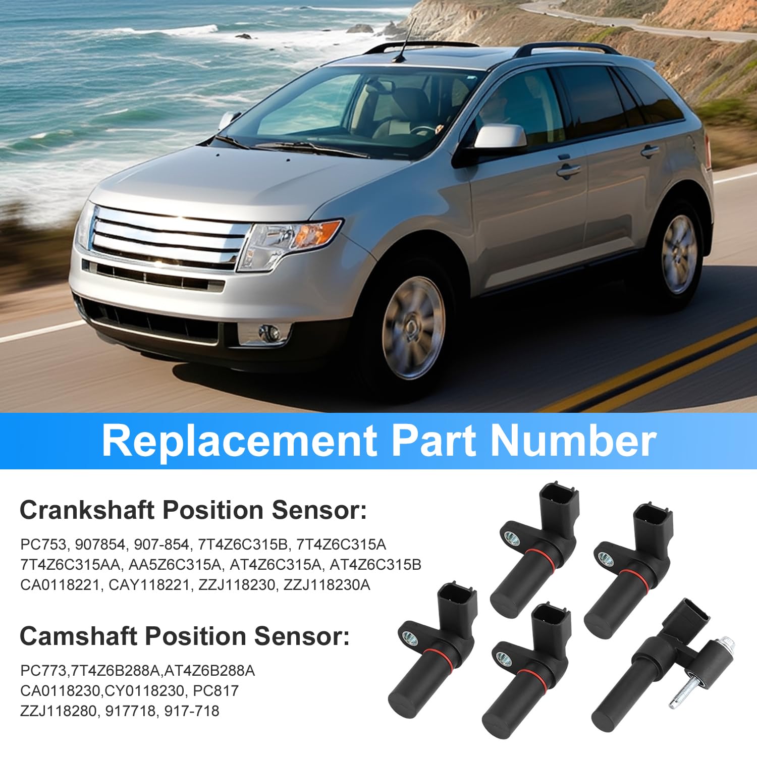 5PCS AT4Z6C315B Camshaft Crankshaft Position Sensor kit for Ford F-150 2011-2016,Flex Edge Mustang Taurus Transit-250,Lincoln MKZ MKT MKS MKX Engine Camshaft Crankshaft Position Sensors