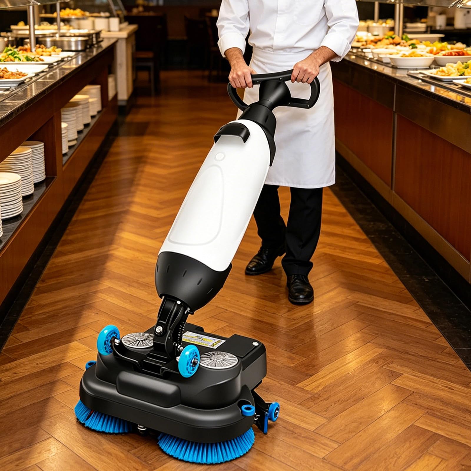 Limpiador de suelos de madera dura, compacto y eléctrico con cepillos dobles y largo tiempo de funcionamiento, portátil para el hogar, cocina, oficina, limpieza diaria, color rojo