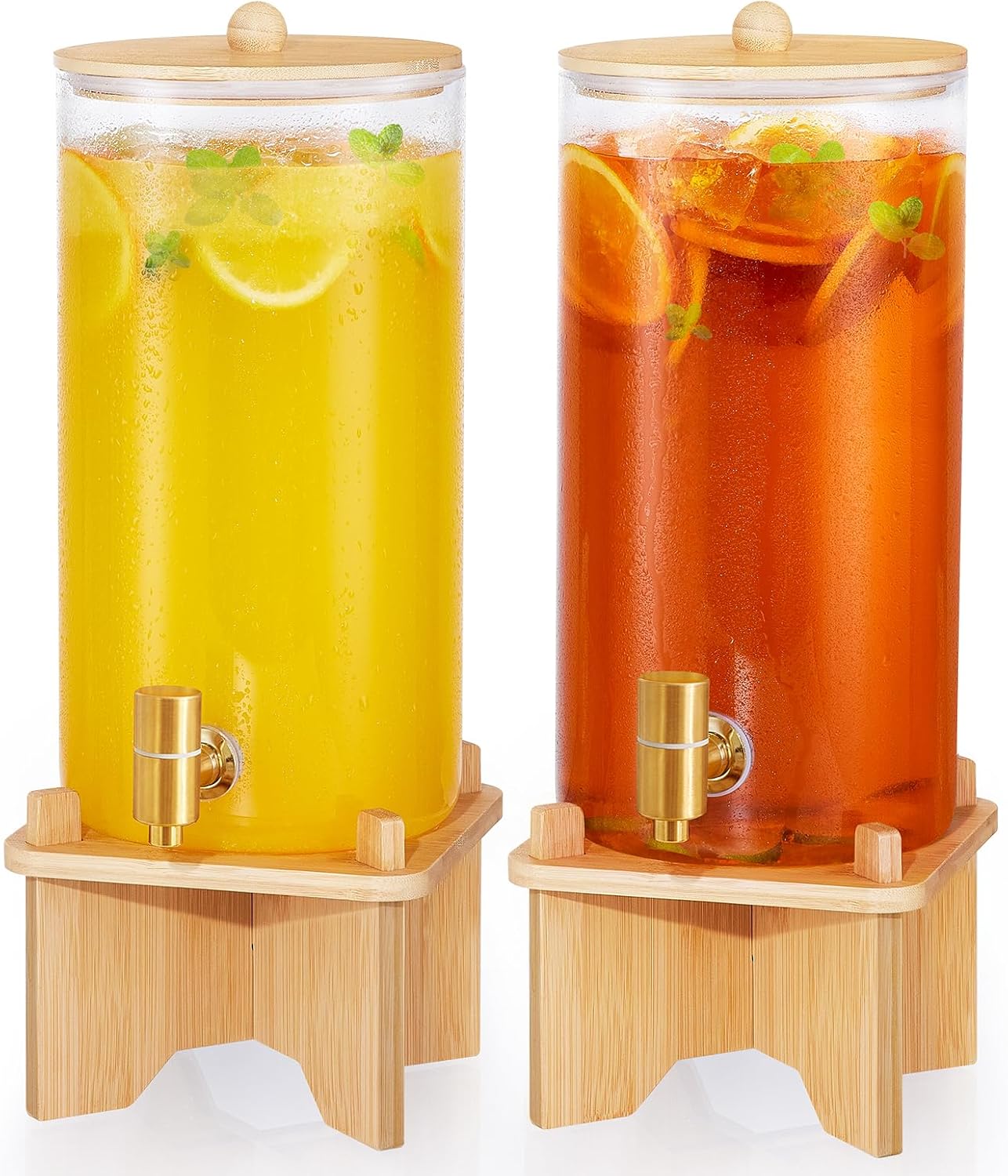 Glass Drink Dispenser for Parties:2PCS 1.5 Gallon Large Beverage Dispenser with Stand,Water Lemonade Dispenser with Stainless Steel Spigot,Ideal for Dispensing Juice, Beverages, Sun Tea