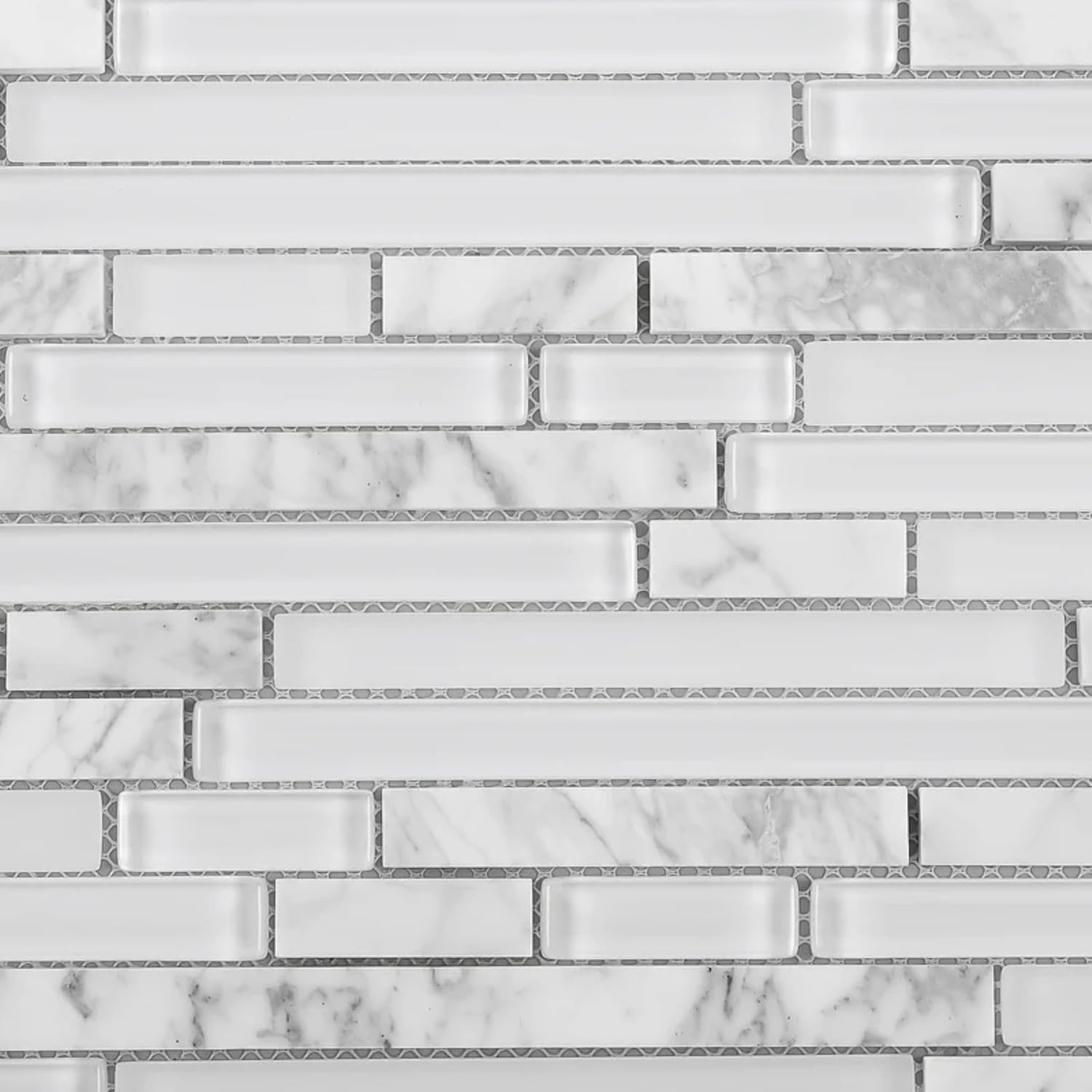 Tenedos Random Brick Pattern Glass Wall Tile – White Flake Glossy Mosaic for Kitchen Backsplash, Bathroom, Accent Wall, Shower Feature – Vibrant Look (5 Sheets)