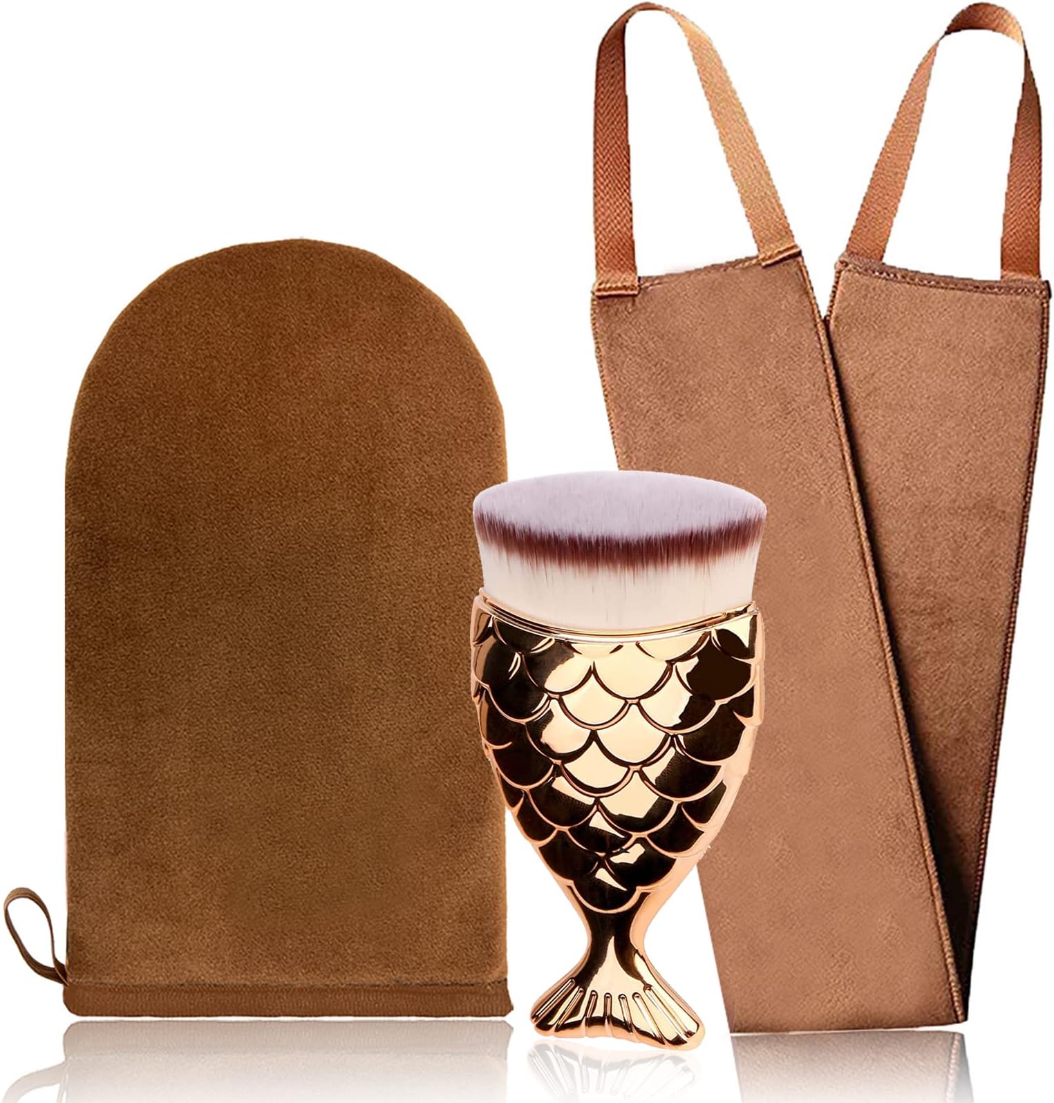 3 in 1 Self Tanning Mitt & Brush Kit with Back Applicator - Waterproof Tanning Glove for Streak-Free Full Body Application - Salon Quality Self Tanner Mitt Set for Face, Body, Hard to Reach Areas