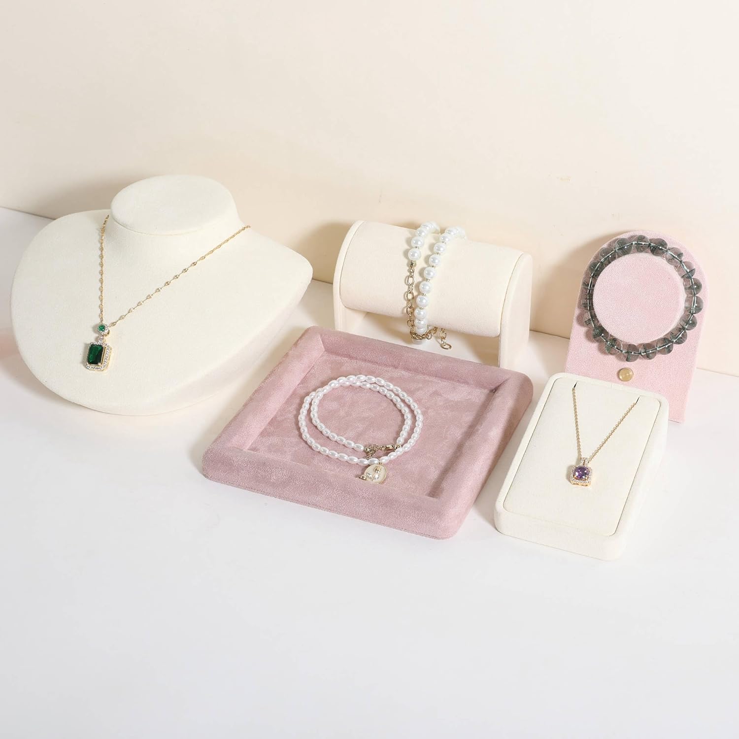 GemeShou Square velvet Jewerly display tray, Jewelry storage organizer plate, Empty Jewelry showcase tray for Necklace Bracelet Ring Earring display stand holder (Pink-Medium, 5.9 x 5.9 in) - Image 4