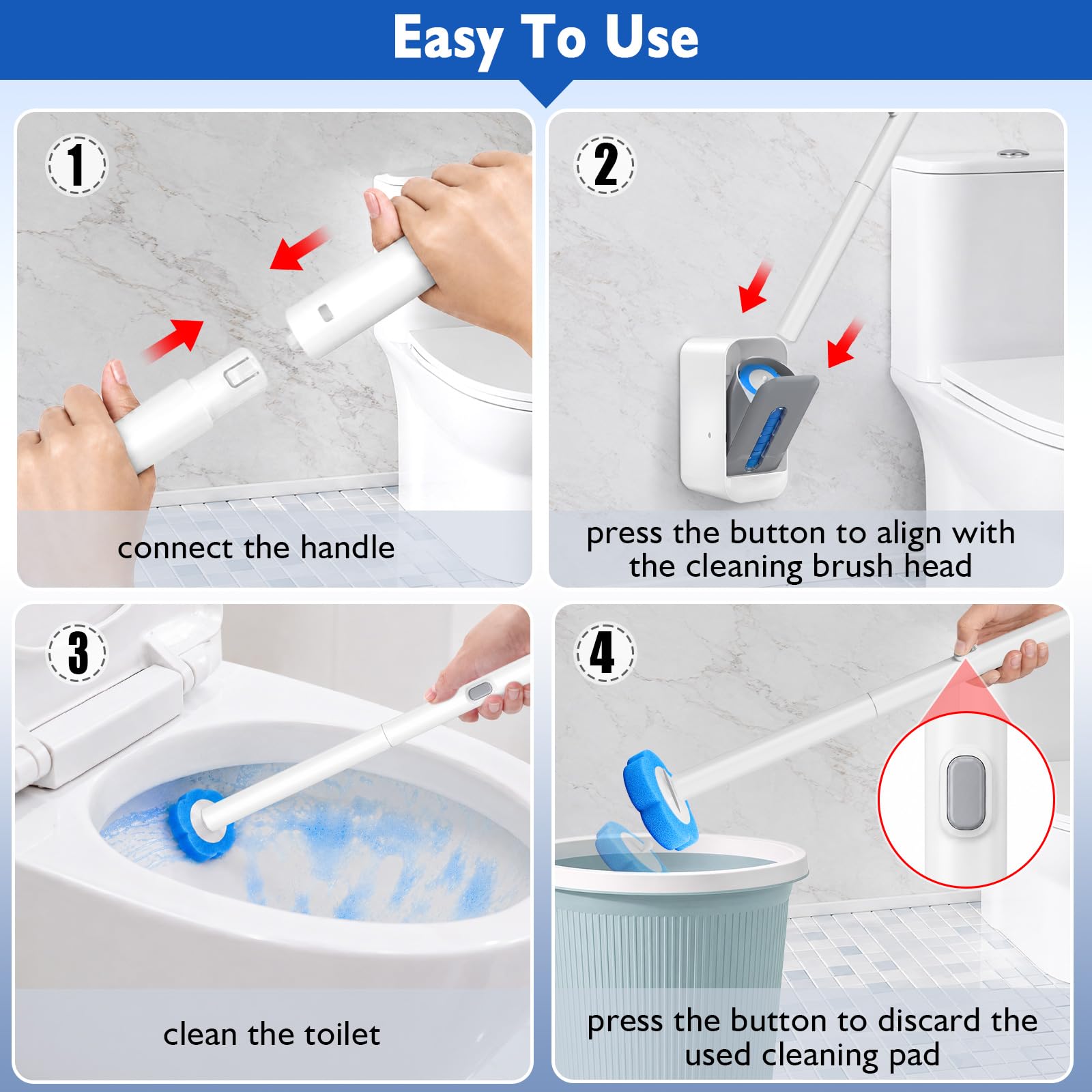 Disposable Toilet Brush-48 Refills-Touch-Free Toilet Cleaner Wand