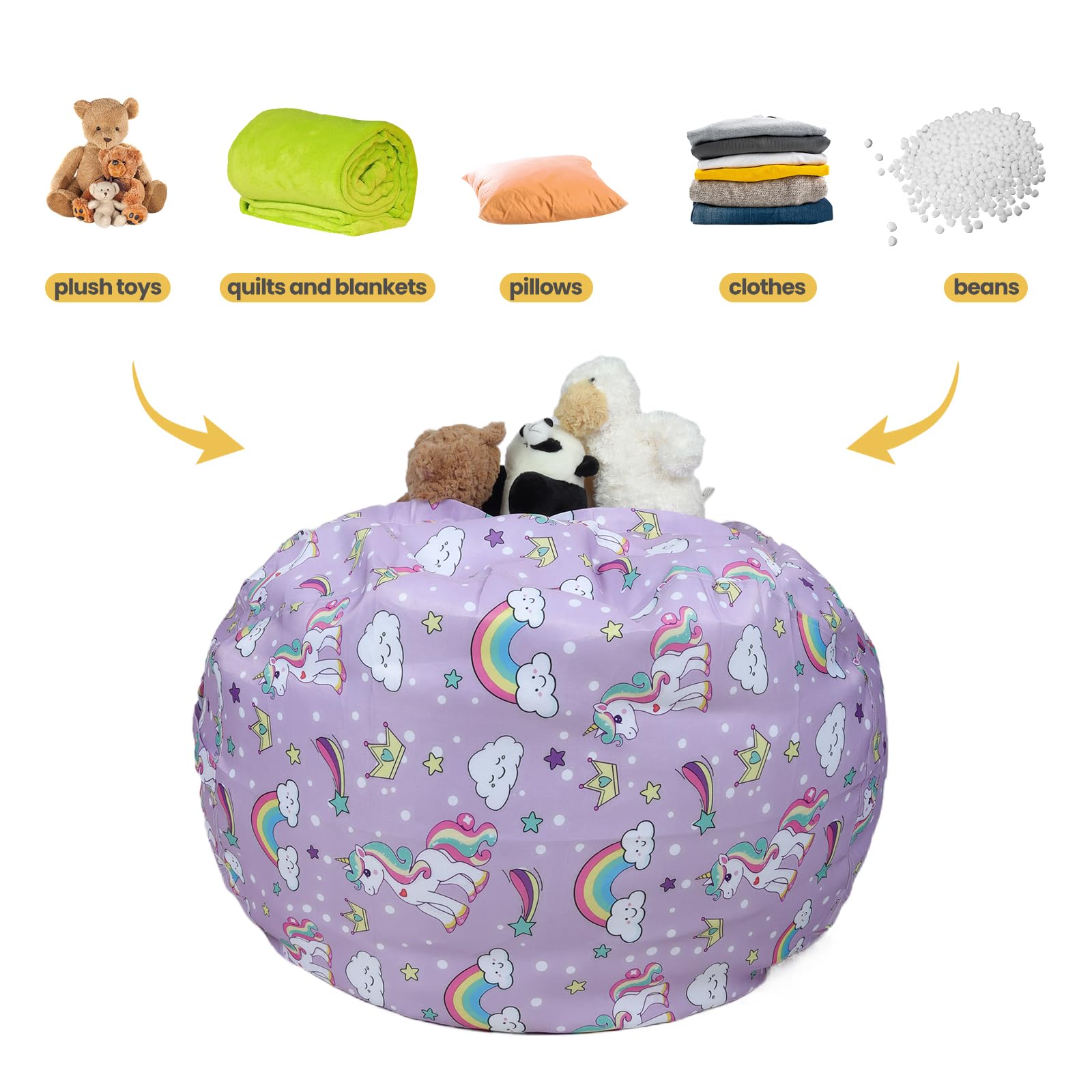 Decalsweet Unicorn Rainbow Kids Bean Bag Chair-Cover Only-Large Stuffed Animal Storage Bean Bag for Girls Boys Indoor Outdoor (No Filling) - Image 3