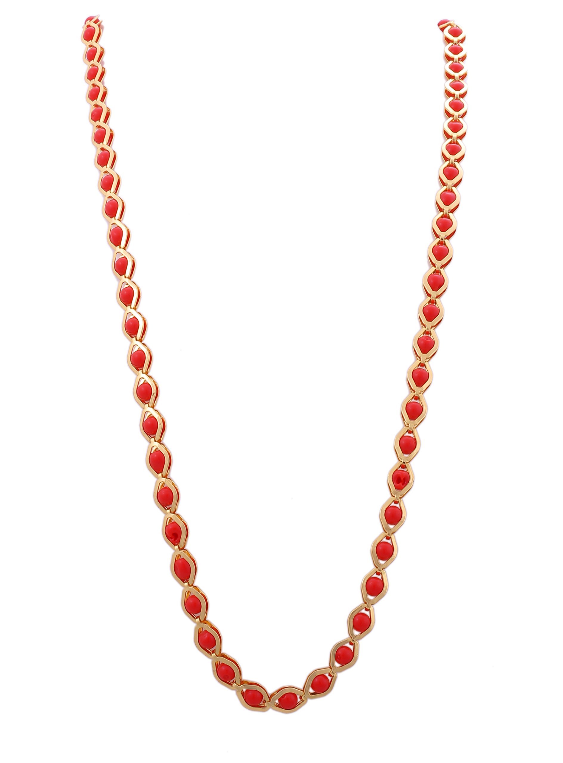 BFC Gold Plated Red Bead Studded 24 Inches Long Chain for Women and Girls (B077Y2R5VY) Amazon Price History, Amazon Price Tracker