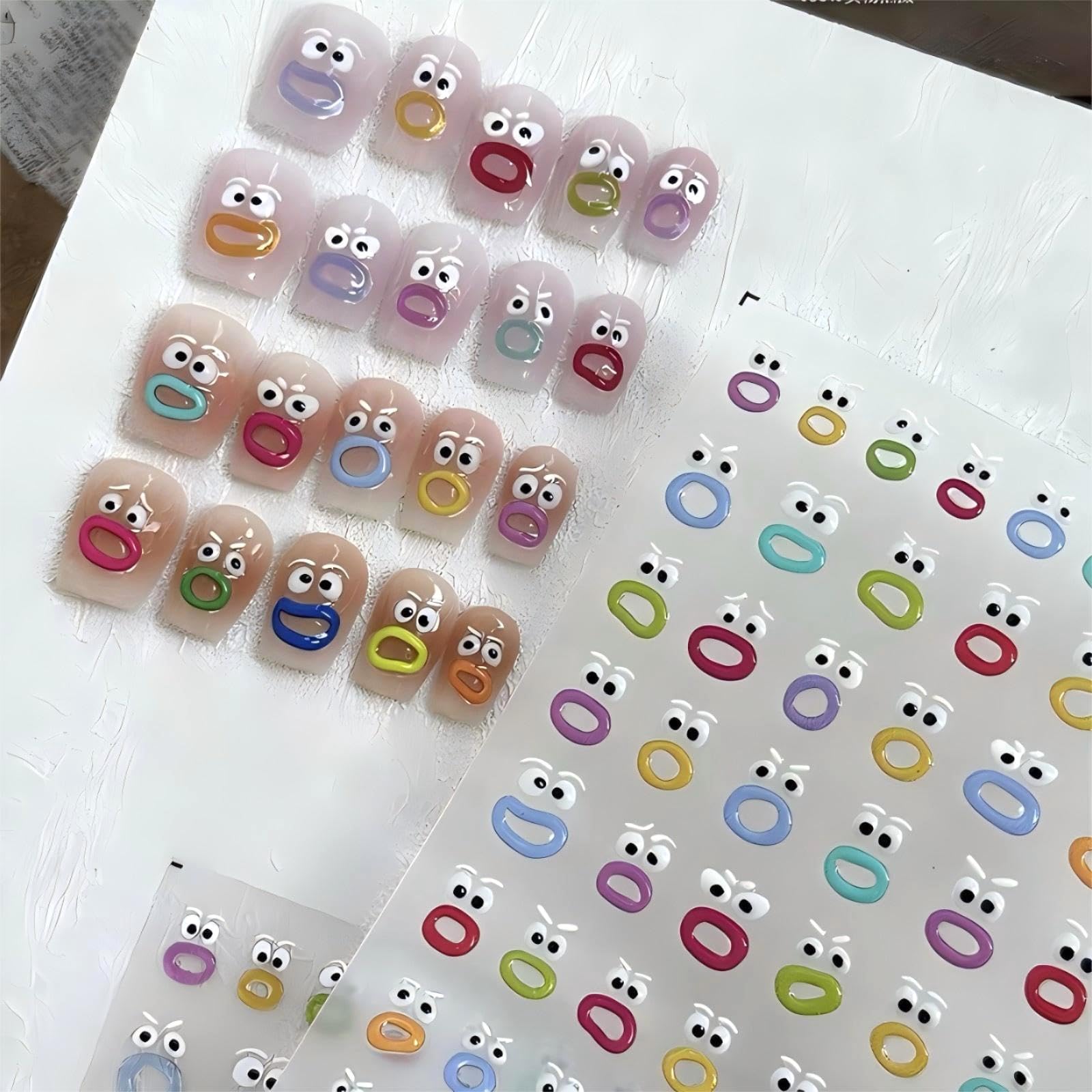 Dedyel Funny Face Nail Stickers Fun Big Lips Cute Cartoon Face Self-Adhesive Nail Stickers for Women Girls Kids Nail Art Decoration