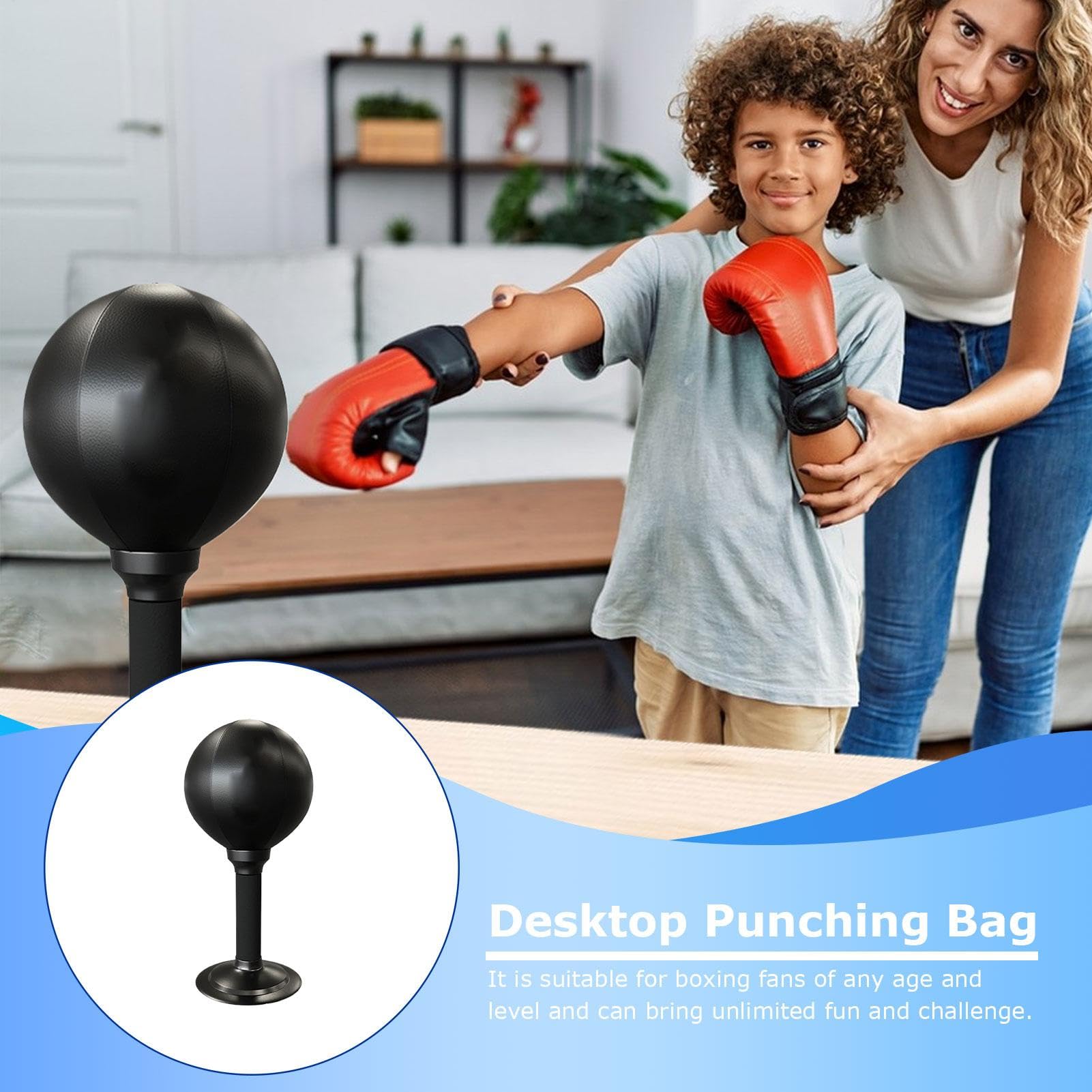 Multifunktionaler PU-Leder-Boxsack, Boxausrüstung, lustiges Workout-Zubehör für Tische, Boxsack für die Arbeit, Saugnapf-Boxsack, Büro-Boxsack, 35 cm