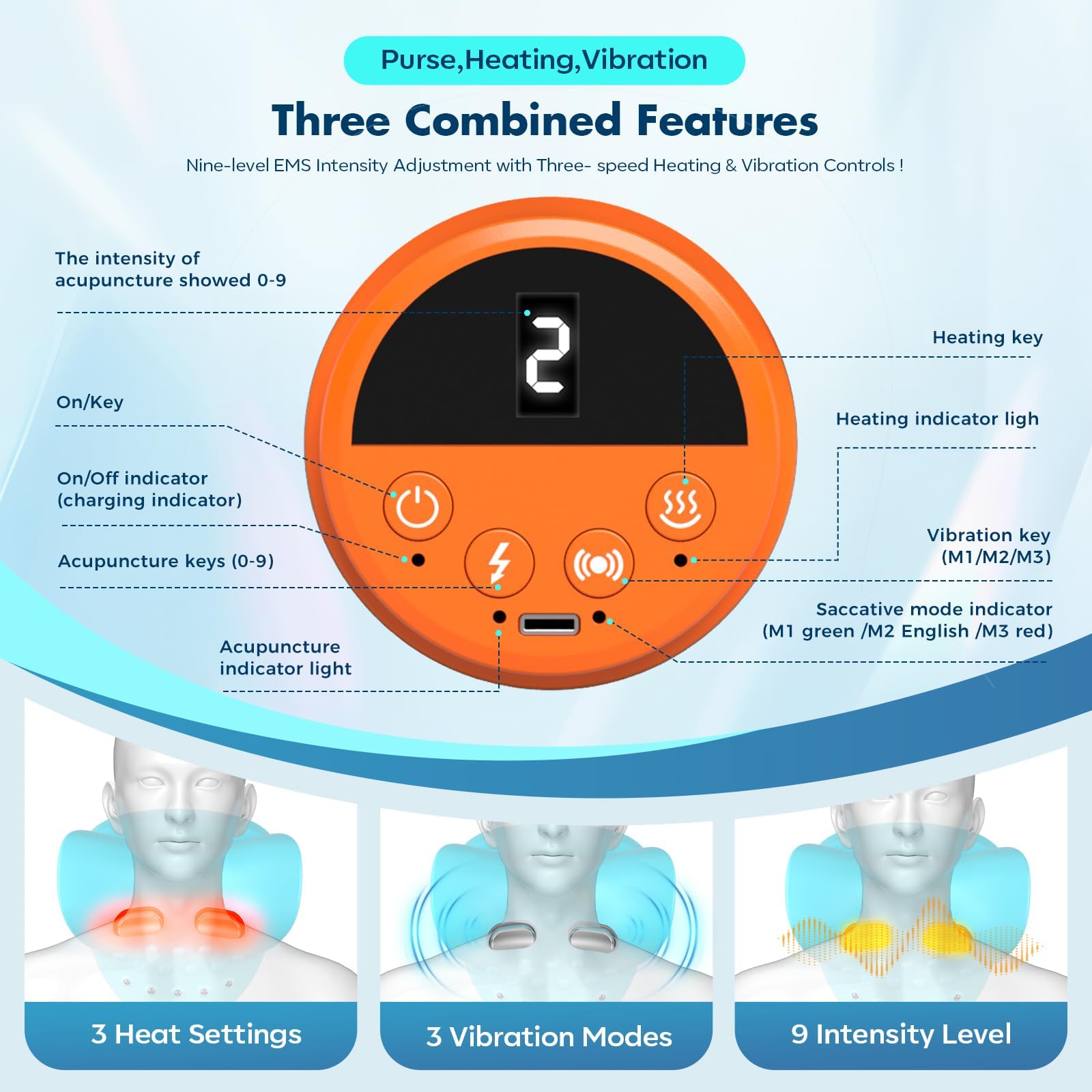 2026 Nouvel Appareil De Massage Cervical, Masseur Cervical 3 En 1 | 3 Niveaux De Compresse Chaude Et De Vibration, 9 Niveaux d'Intensité,Adapté Pour Une Utilisation Au Travail, à La Maison