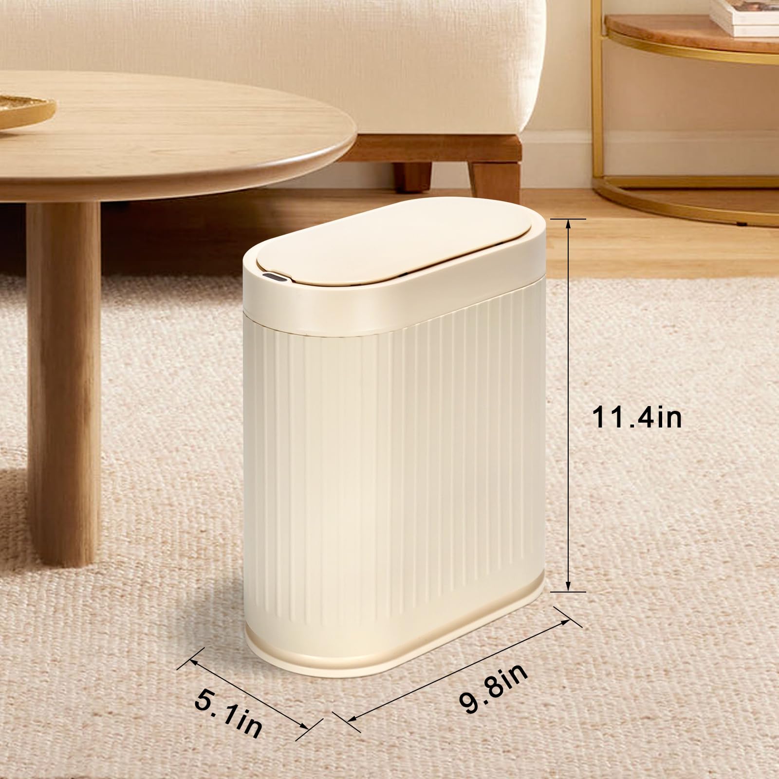 ELPHECO Pattumiera con sensore di movimento, in plastica, impermeabile, con coperchio automatico, per bagno, camera da letto, cucina e ufficio (beige)