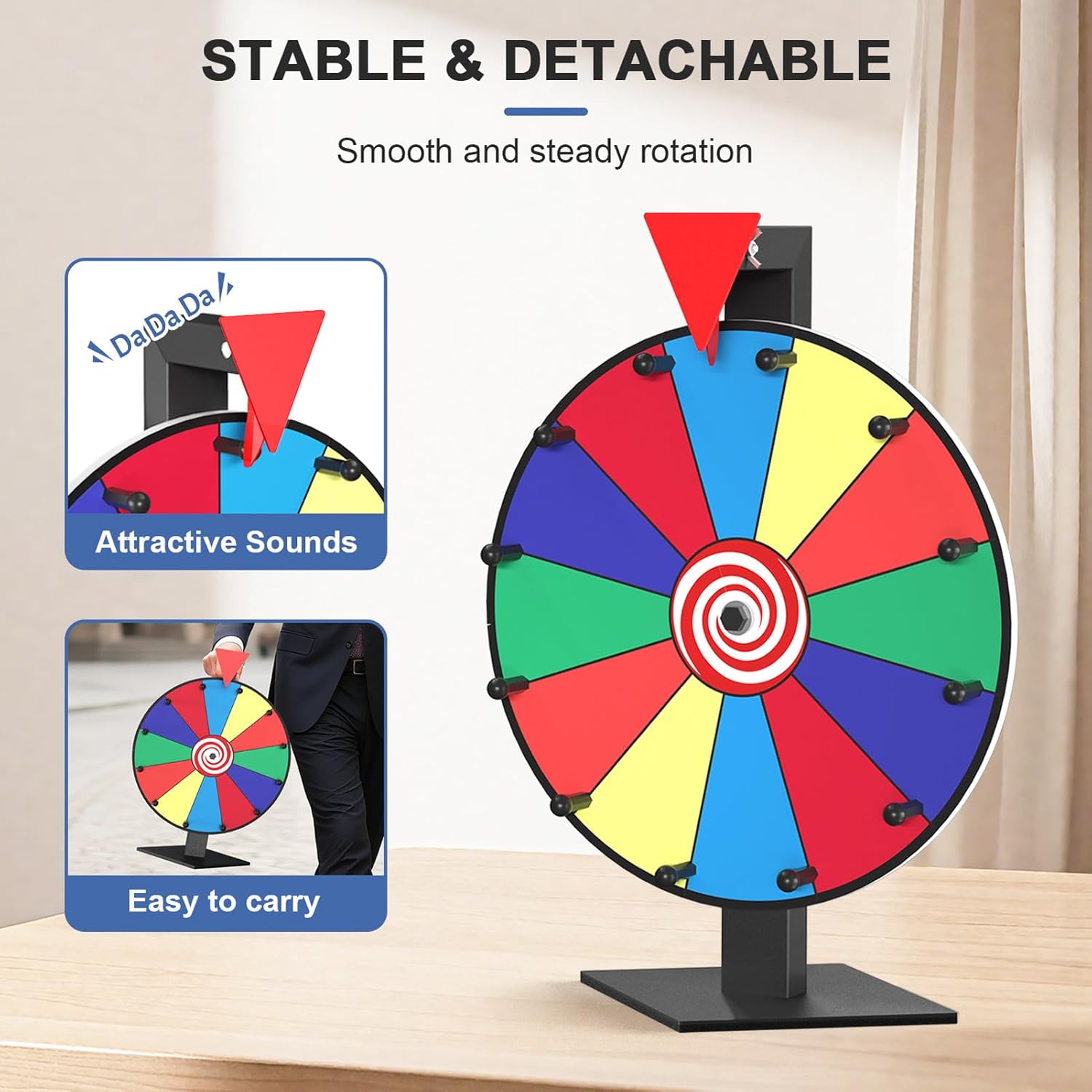 12 Inch Prize Wheel, 12 Slots Color Spinning Wheel with Diamond Base, Heavy Duty Tabletop Spinner Wheel Includes Dry Erase Marker & Eraser for Parties, Rewards & Classroom Activities