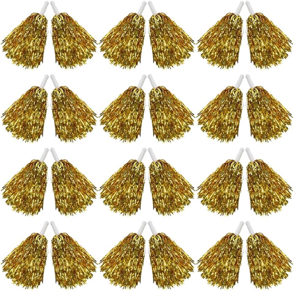 Hooshing 12/24/100PCS Pom Poms Cheerleading Metallic Foil Cheer Pom Poms with Plastic Handles for Rooters Cheering Squad Team Spirit Sports