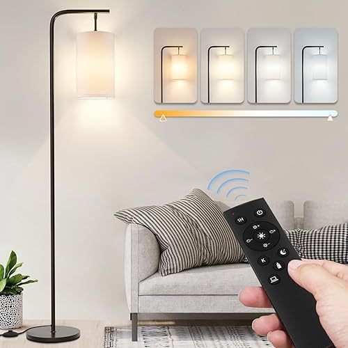 Lámpara de pie para sala de estar, bombilla LED de 9 W, temperatura y brillo de color personalizado remoto, lámparas de pie altas para dormitorio,