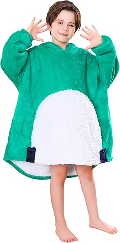 Manta con capucha para niños, súper cálida y acogedora manta de franela Sherpa con capucha con bolsillo gigante, regalo perfecto para niños y niñas,