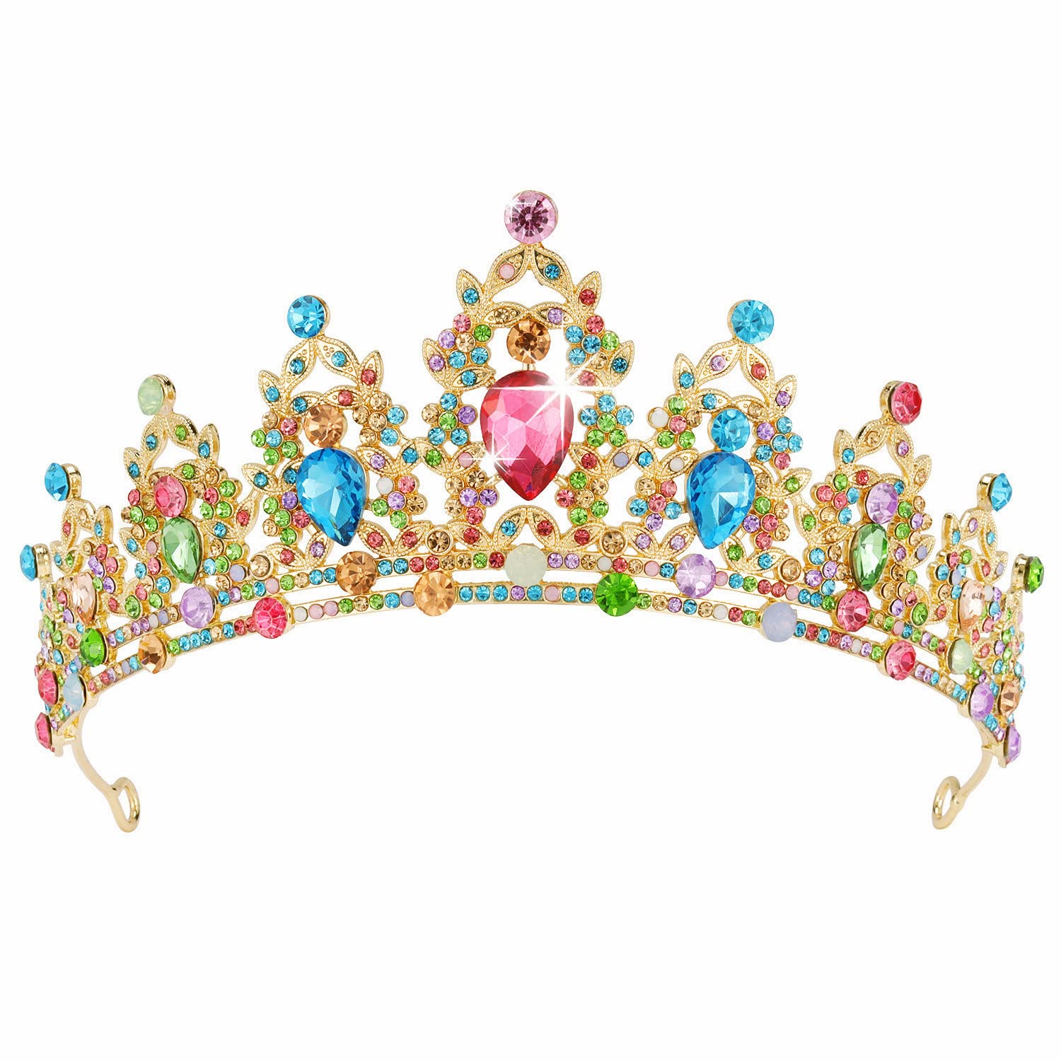 Didder Multicolour Crystal Tiara for Women - Gold Crown for Girls, Princess Wedding Tiara for Brides, Birthday Party and Christmas