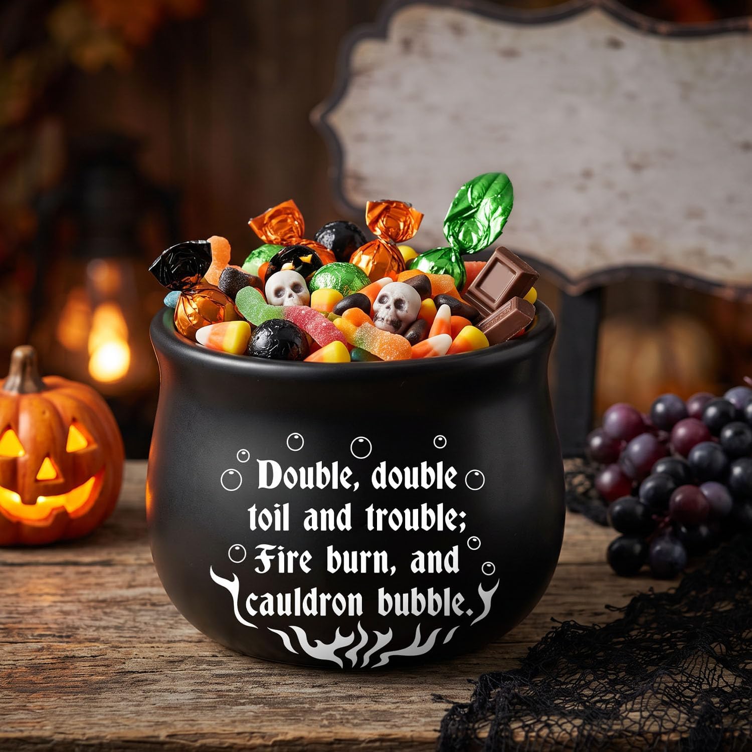 Witches Brew Ceramic Cauldron Candy Bowl for Tiered Tray Decor