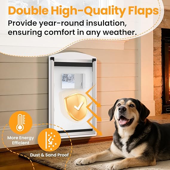Dog Door for Wall, Steel Dog Door with Telescoping Tunnel, Weatherproof Pet Door with Two Sliding Lock Panels and Magnetic Flaps, Easy to Install, White, X-Large
