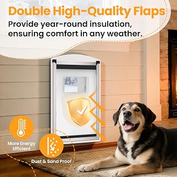 Dog Door for Wall, Steel Dog Door with Telescoping Tunnel, Weatherproof Pet Door with Two Sliding Lock Panels and Magnetic Flaps, Easy to Install, White, X-Large
