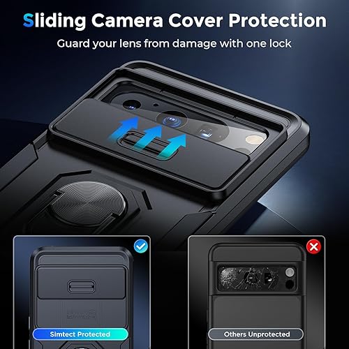Miniatura 2 de Simtect Funda para Google Pixel 8 Pro con cubierta de cámara, protección militar contra caídas de 14 pies soporte de anillo de rotación de 360 Funda