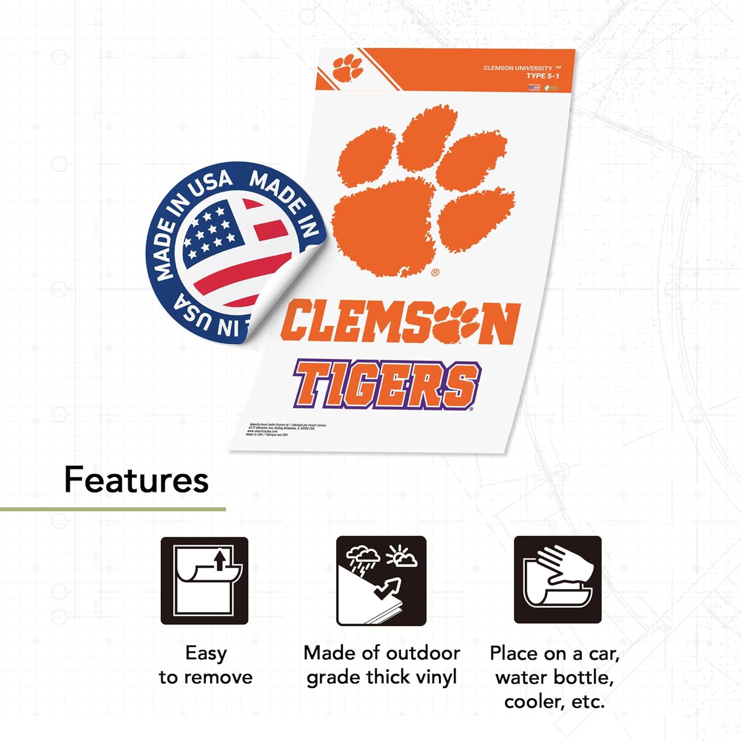 Desert Cactus Clemson University Sticker Tigers Vinyl Decals Laptop Water Bottle Car Scrapbook T5 (Type 5-1) - Image 3