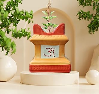 Niyara Small Tulsi Ceramic Pot Small for Indoor, Outdoor,Home Office,Pooja Plants Gamla etc (Multicolor)