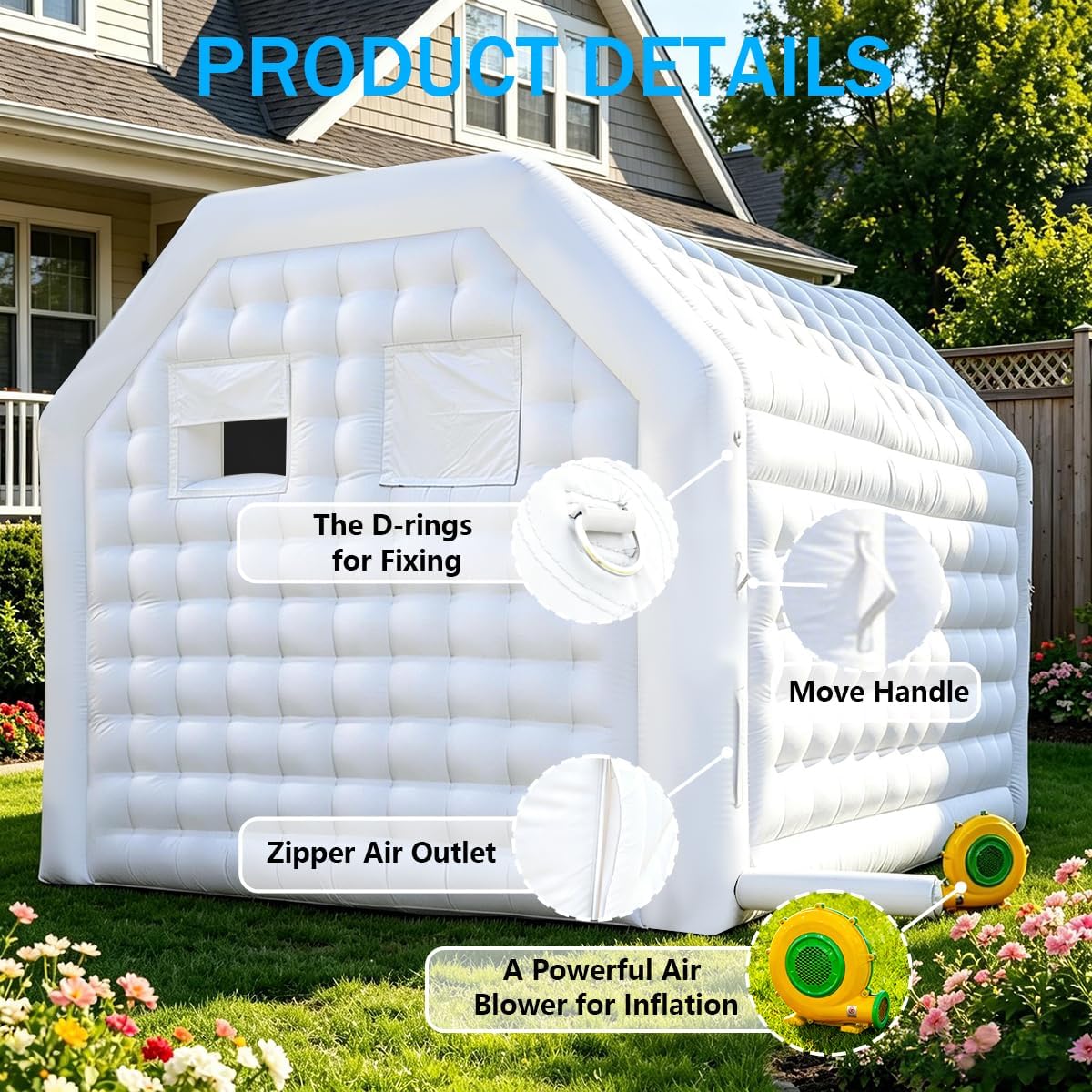 Inflatable Nightclub Tent 16.5x13x12Ft with Blower, Oxford Fabric White Party Tent, Gazebo Event House for Wedding,Backyard, Birthday Celebration