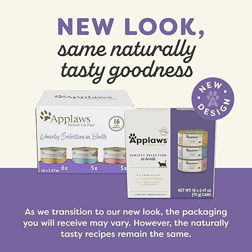 Miniatura 2 de Applaws Alimento húmedo para gatos, paquete de 16, alimento húmedo enlatado con ingredientes limitados, variedad de sabores en caldo, latas de 16 x