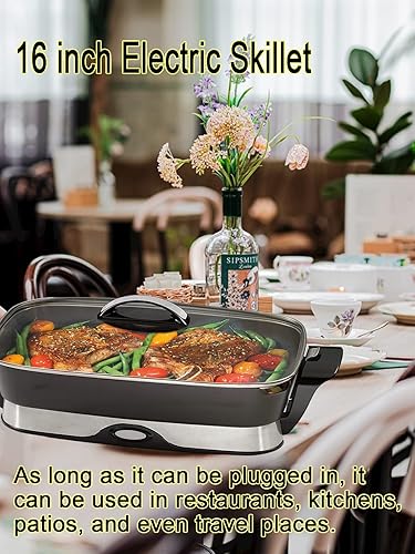 Miniatura 3 de Sartén eléctrica antiadherente plegable - 16 pulgadas, con temperatura ajustable, fácil de limpiar, negro, Nozaya
