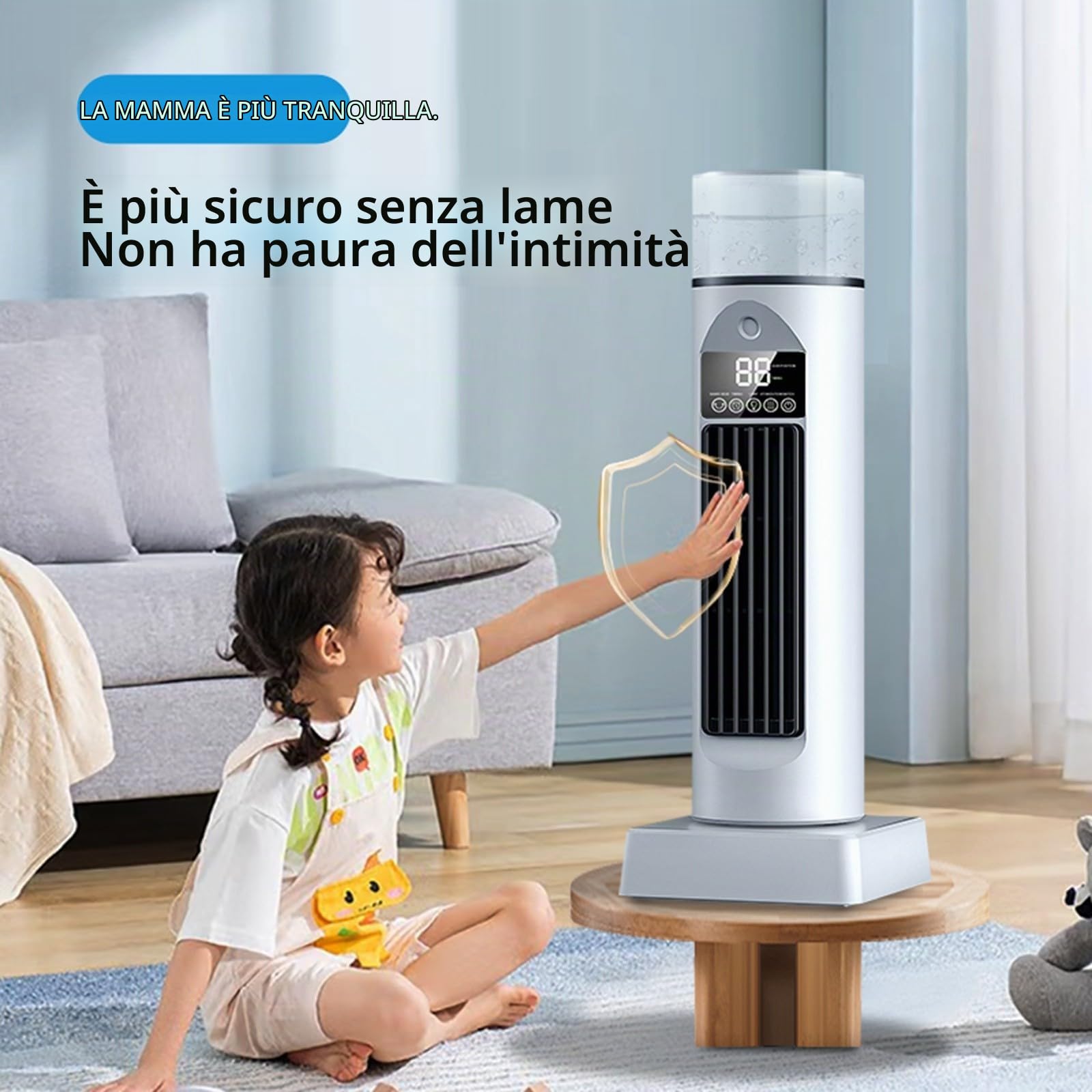 Climatizzatore a torre, con telecomando, silenzioso, oscillante, senza foglie, portatile, per camera da letto, ufficio, dormitorio (nero)