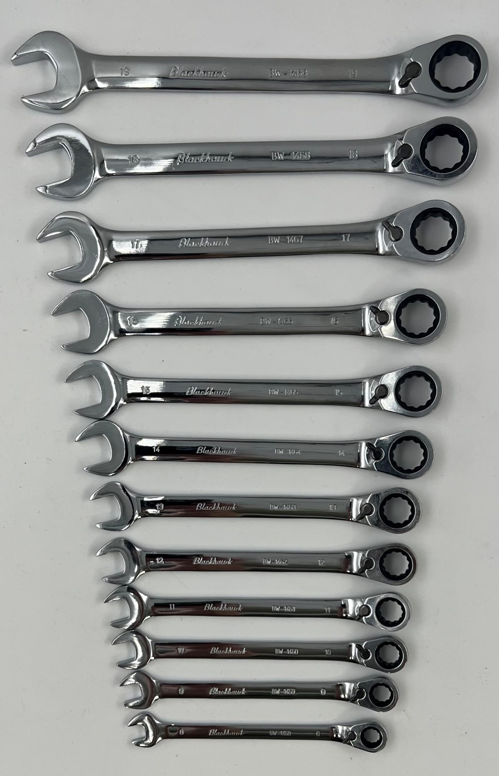 12pc. Blackhawk Reversible Ratcheting Metric Wrench Set 8mm19mm