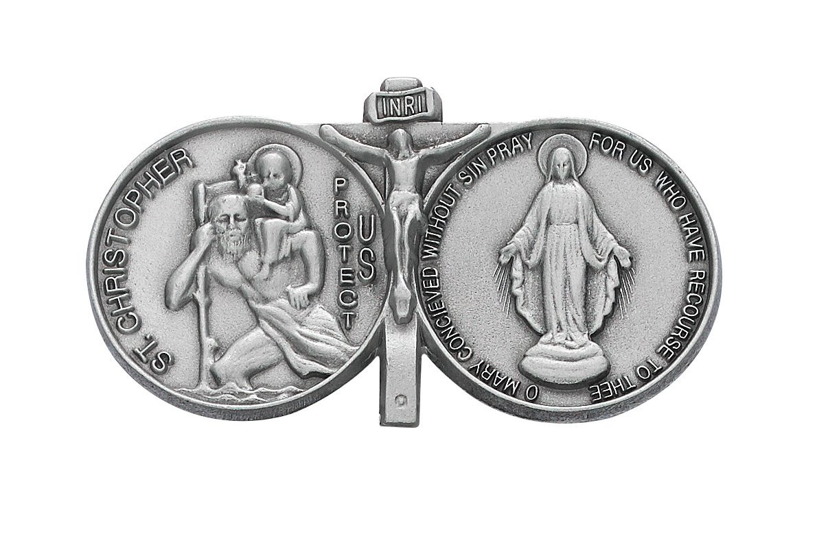 McVanEnlightened Expressions St Christopher Medal Pendant Miraculous Medal, Immaculate Conception Saint Mary Visor Clip