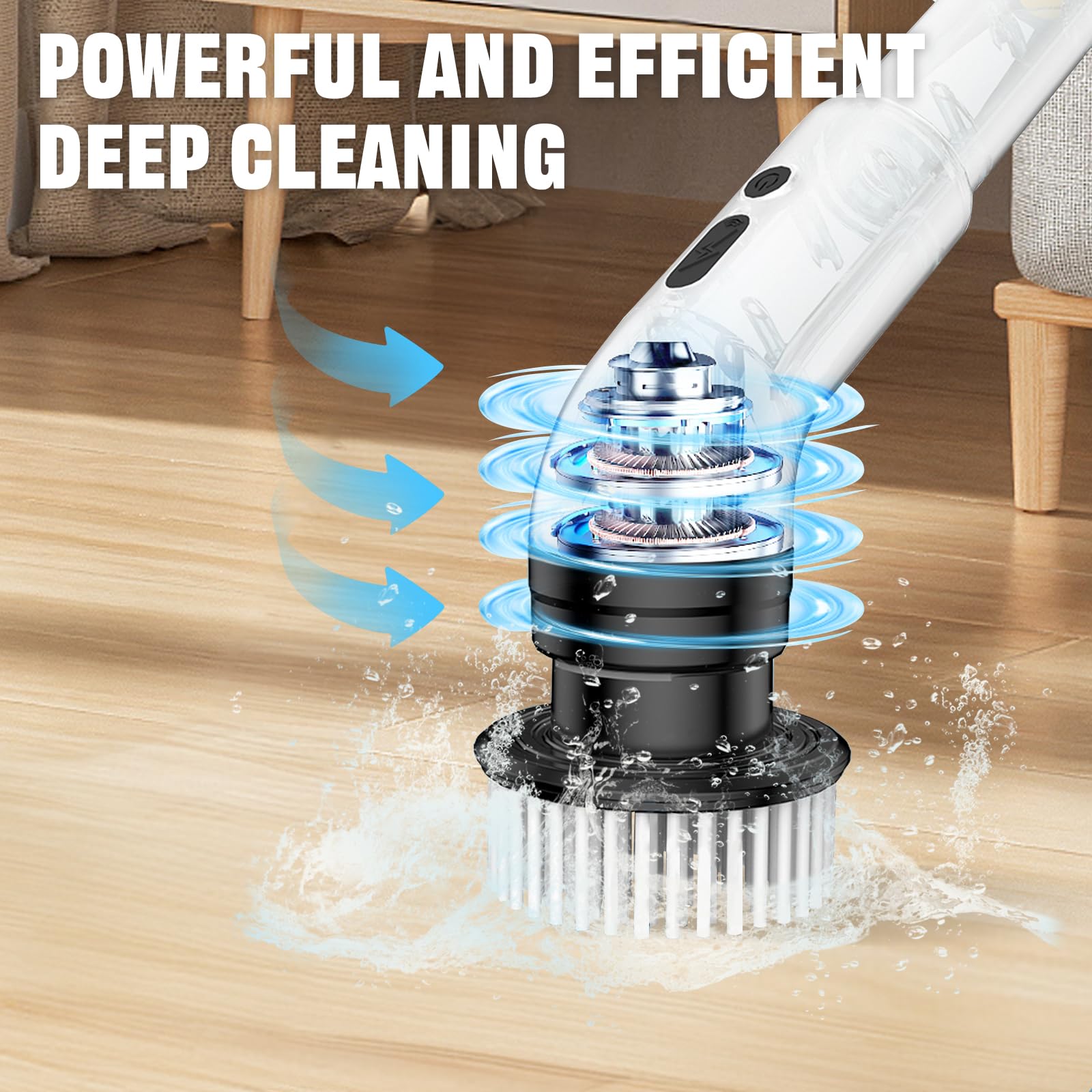 Brosse Electrique Nettoyage 10 en 1 Brosse Rotative Nettoyage 3 Vitesses Réglables Brosse de Nettoyage Electrique avec Telescopique 140cm pour Salle de Bain, Sol, Cuisine, Terrasse