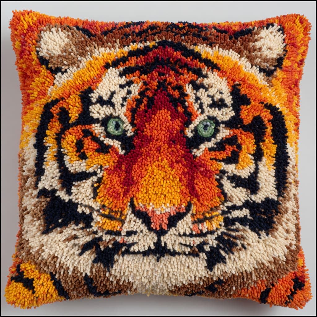 Axiangzik Tiger Diy Latch Hook Cushion Cover Kit 43X43cm,