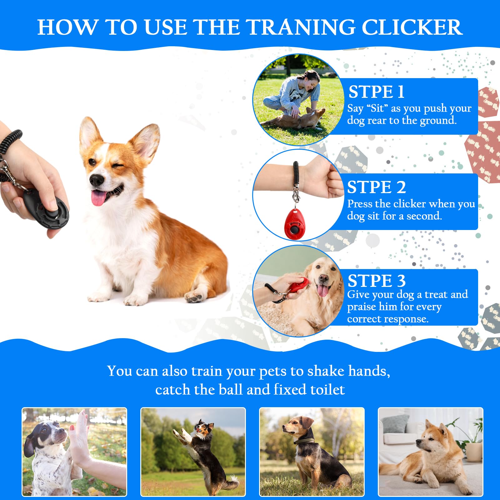 Training Clicker, Formazione Clicker per Cani, 9 Pzzie Animale Domestico Clickers, Clicker Addestramento Cani con Cinturino da Polso per Cane,Gatto,Cavallo