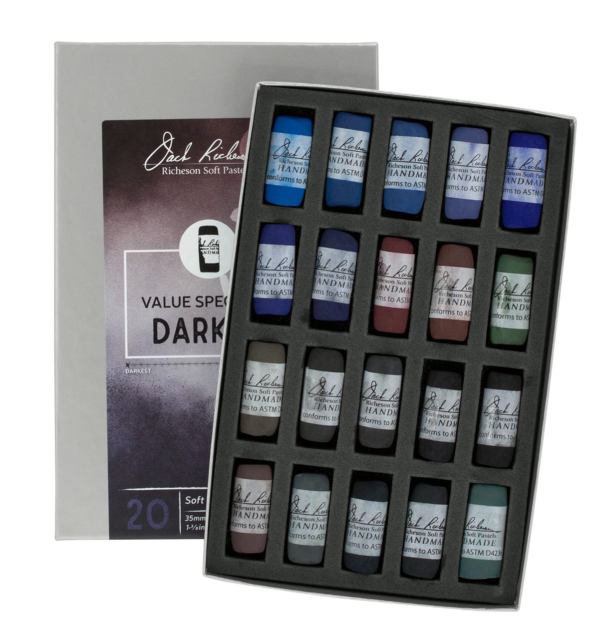 Jack RichesonDark 1 Value Spectrum Hand Rolled Soft Pastels, 20 Count (Pack of 1)