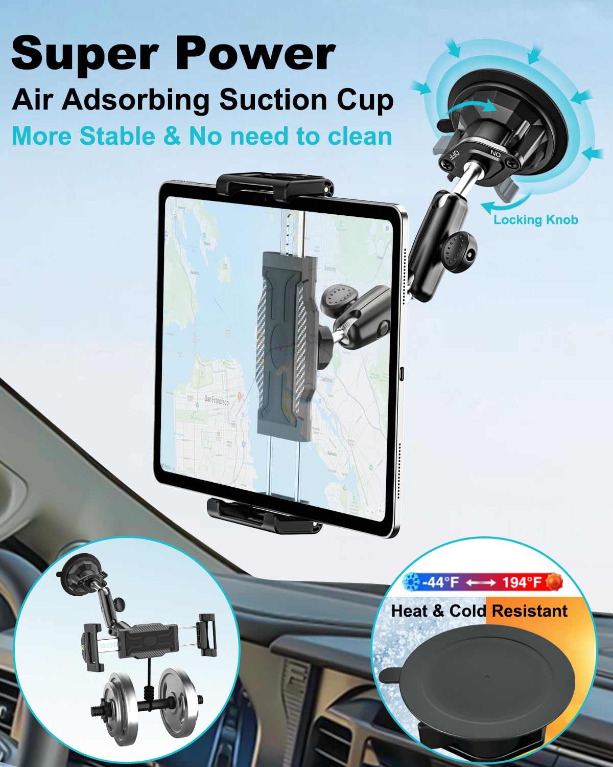 Schwerlast Tablet Halterung Auto Windschutzscheib, [Bis zu 15,6"] Super Vakuum Saugnapf Tablet Halter LKW, Armaturenbrett Klammer für iPad Pro Air Mini, Galaxy Tab, Handy, 6,1-15,6" Geräte