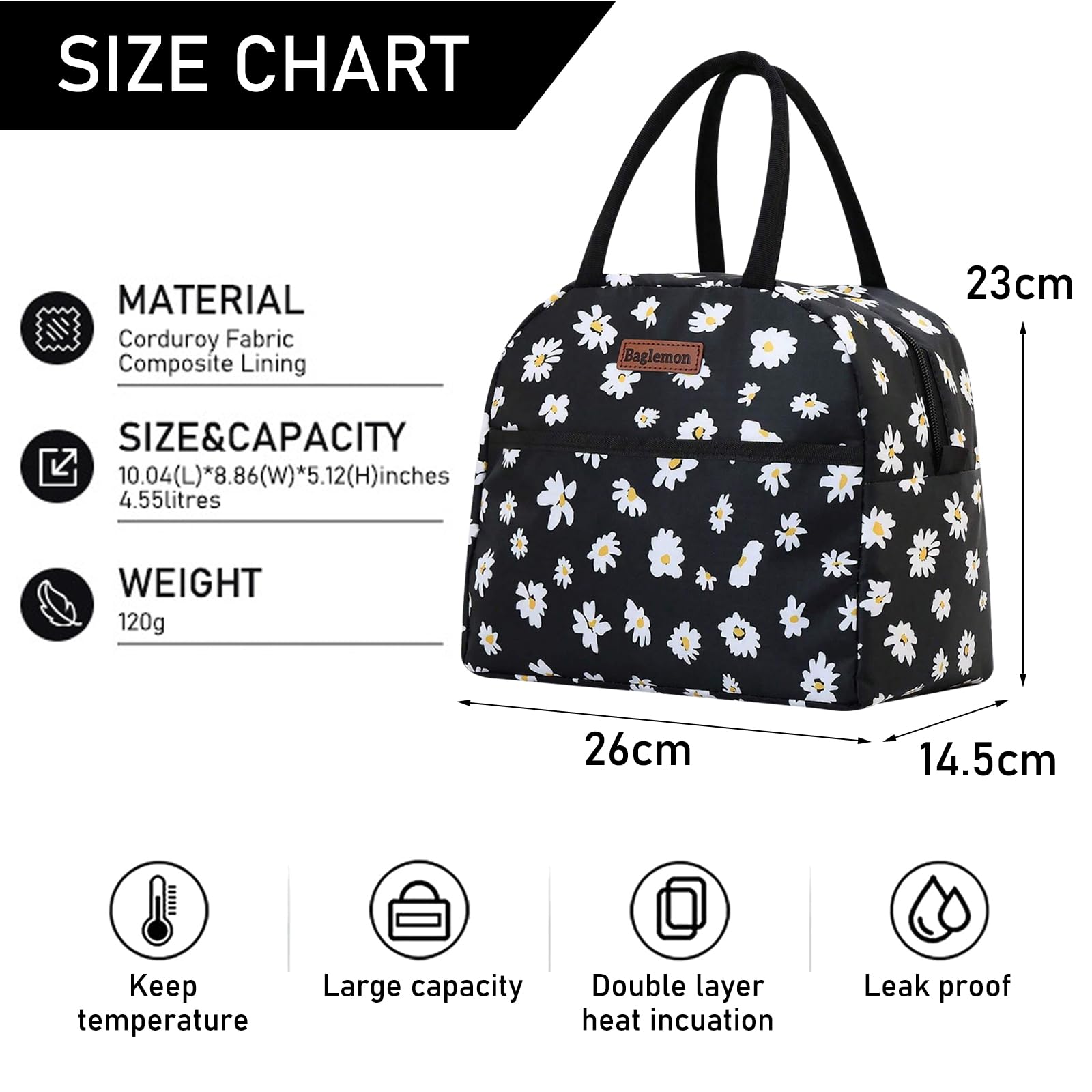 JSTHHTT Borsa Termica Porta Pranzo per Donna e Uomo, Borsa Frigo, Lunch Bag, Borsa Pranzo Portatile, Isolata, per Scuola Ufficio Lavoro Viaggio Picnic (Nero - 8.67L) - 4
