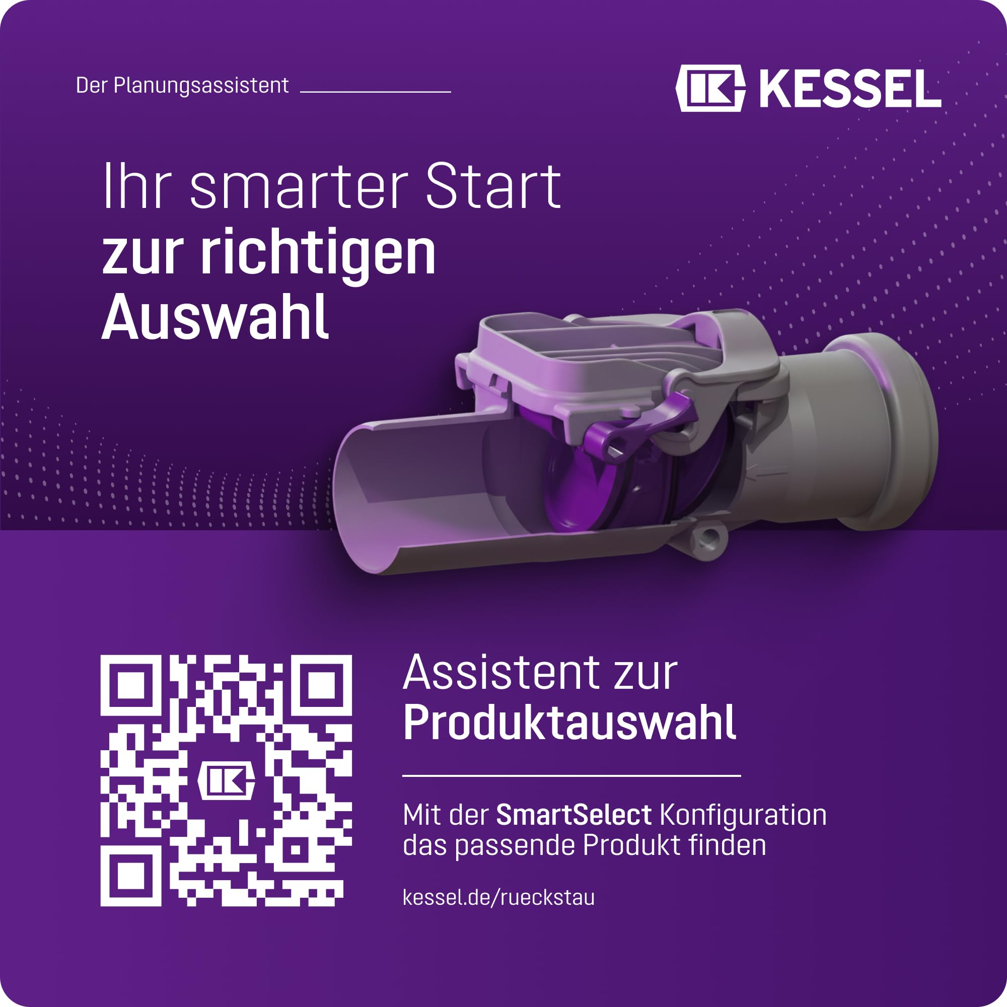 KESSEL Staufix DN 50 Rückstauverschluss Typ 2, mechanisch, Artikel 73050 | Kompakte mechanische Rückstausicherung für fäkalienfreies Abwasser, korrosionsfrei, für Sanierung EN 13564