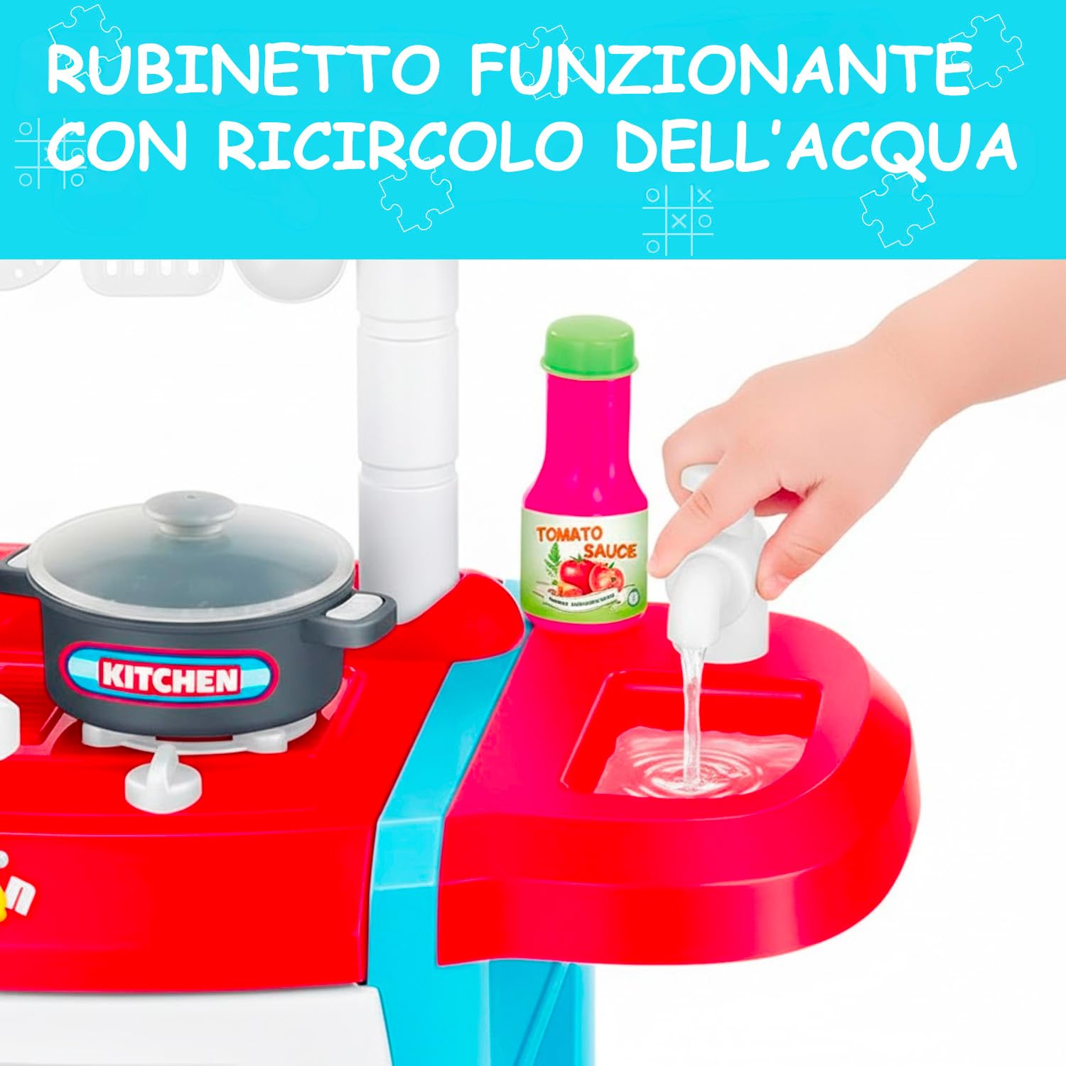 Cucina Giocattolo Per Bambini Con Luci E Suoni Realistici 18 Accessori Rubinetto Con Sistema Di Riciclo Dell'Acqua E Forno Apribile Set Cucina Educativo Per Bambini Dai 3–8 Anni (Blu)