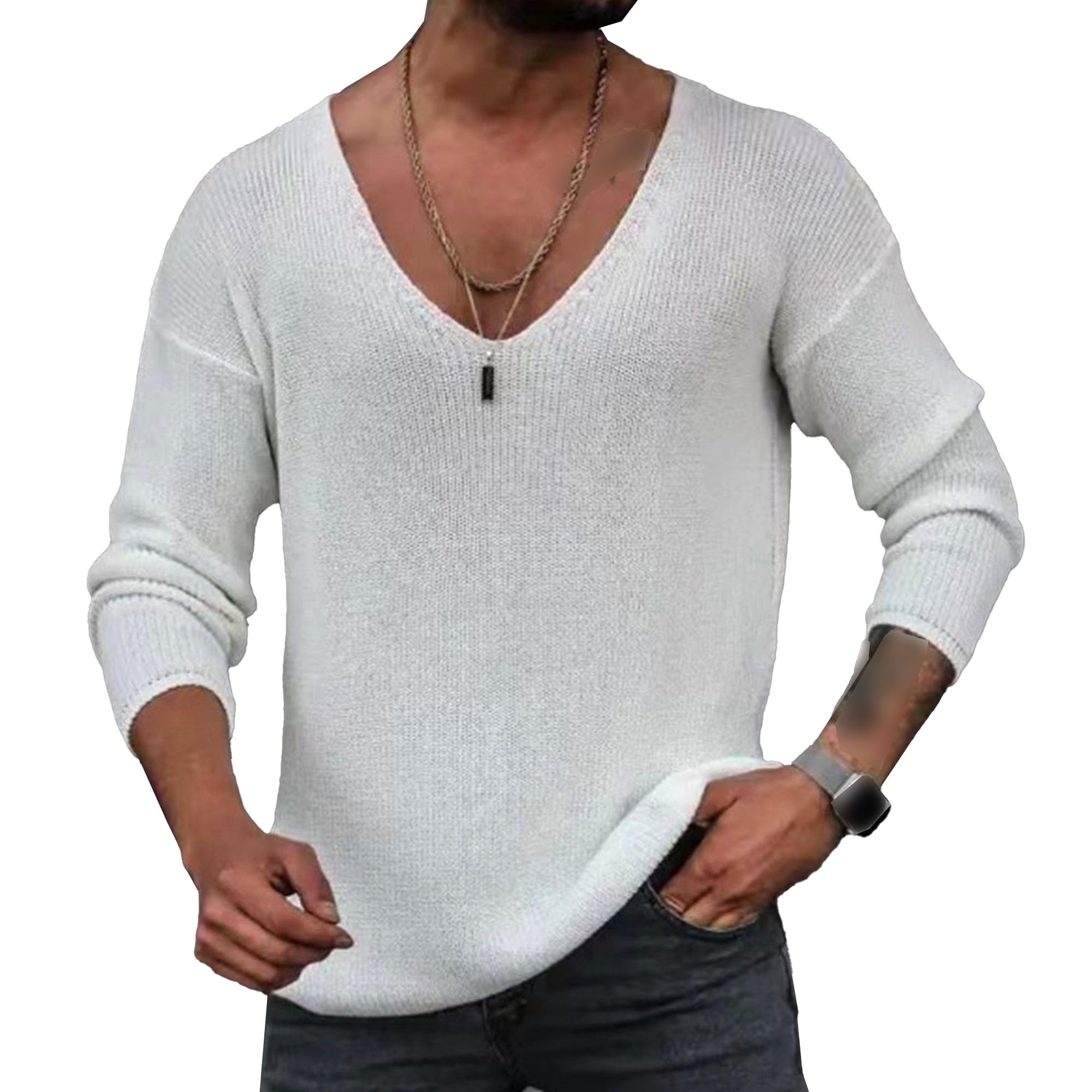 Men'S Crewneck Sweaters Casual Long Sleeve V Neck Sweatshirt Wool Blend Stretchy Knit Pullovers Undershirts