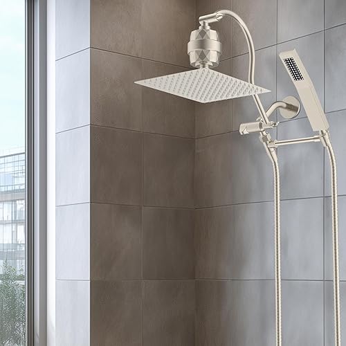 Vista 103 de Hibbent Cabezal de ducha de metal, cabezal de ducha de alta presión de 10 pulgadas, combo de cabezal de ducha, varita de ducha de mano, brazo