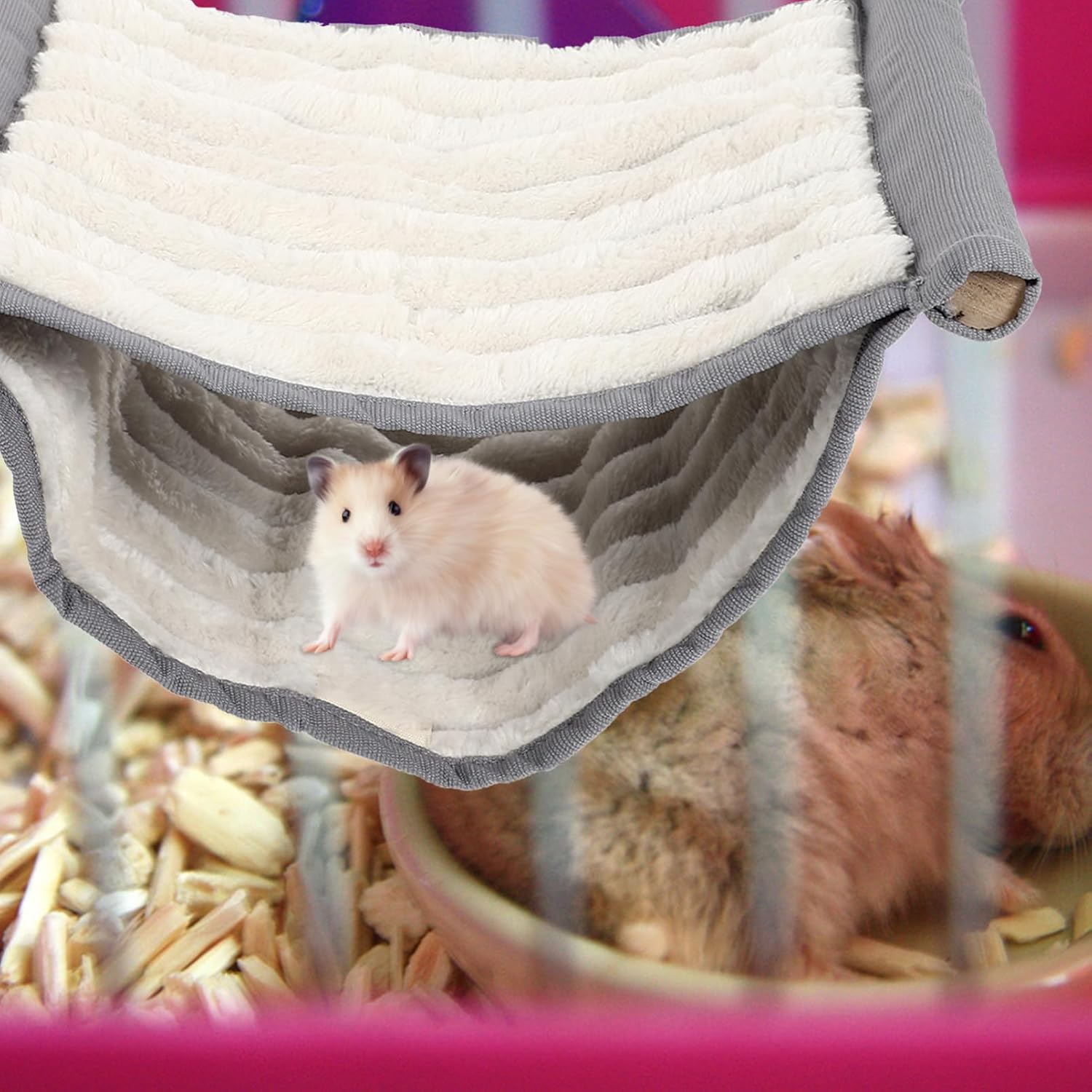GANAZONO Pet Hanging Bed Hammock Warm Plush Swing Bed Removable Washable Gray L for Hamsters Small Animals Cage Accessory