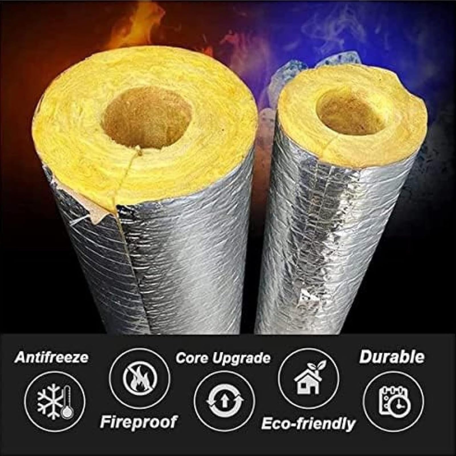 Manguito Aislante for tuberías de Vapor: Aislamiento térmico ignífugo for calderas/tuberías industriales, reducción del Ruido y absorción de Impactos.(ID-48mm/1.89" TH-50mm/1.96")